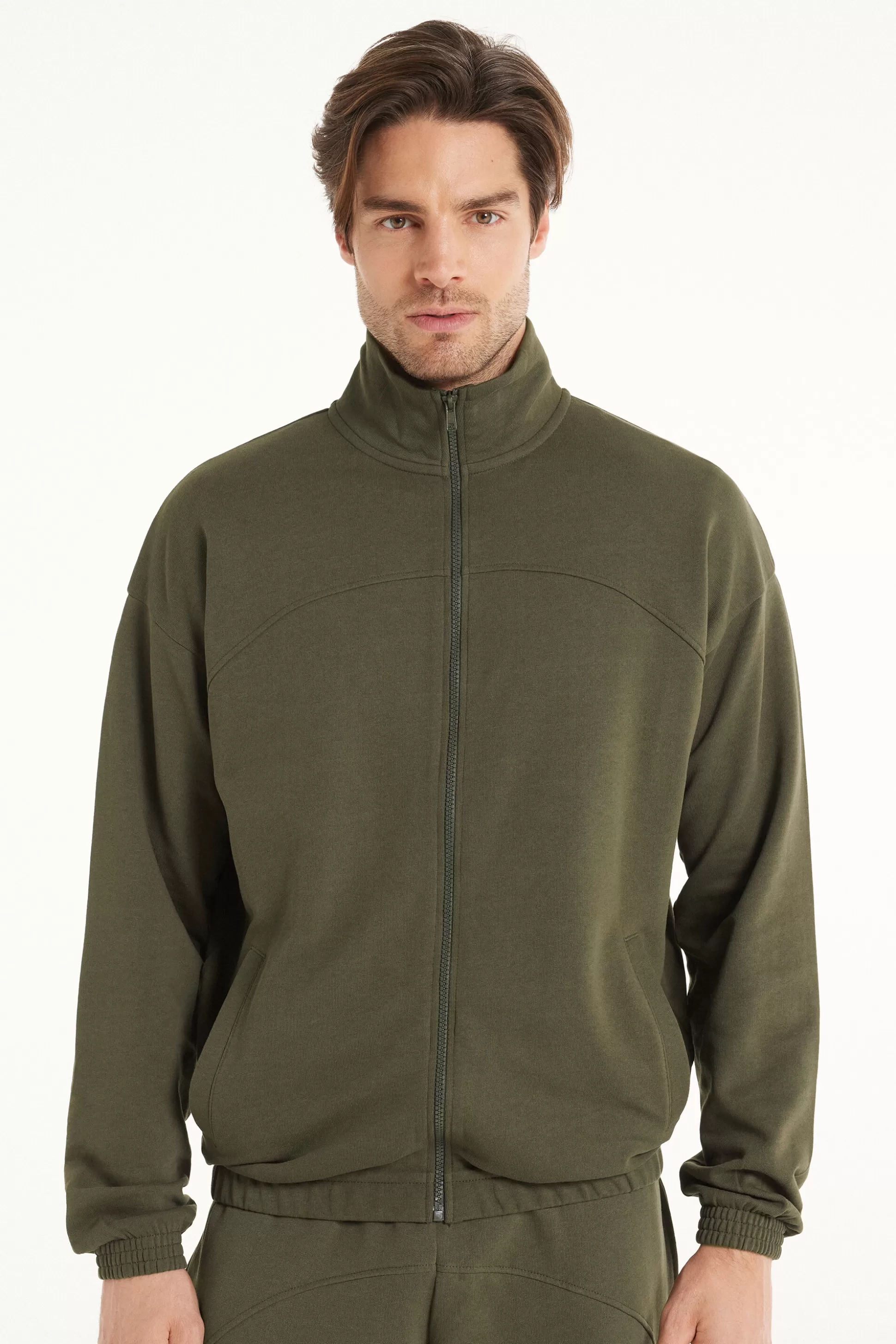 Tezenis Basic Long Sleeve Pocket Zip Sweatshirt - Sweatshirts - Men | green Outlet