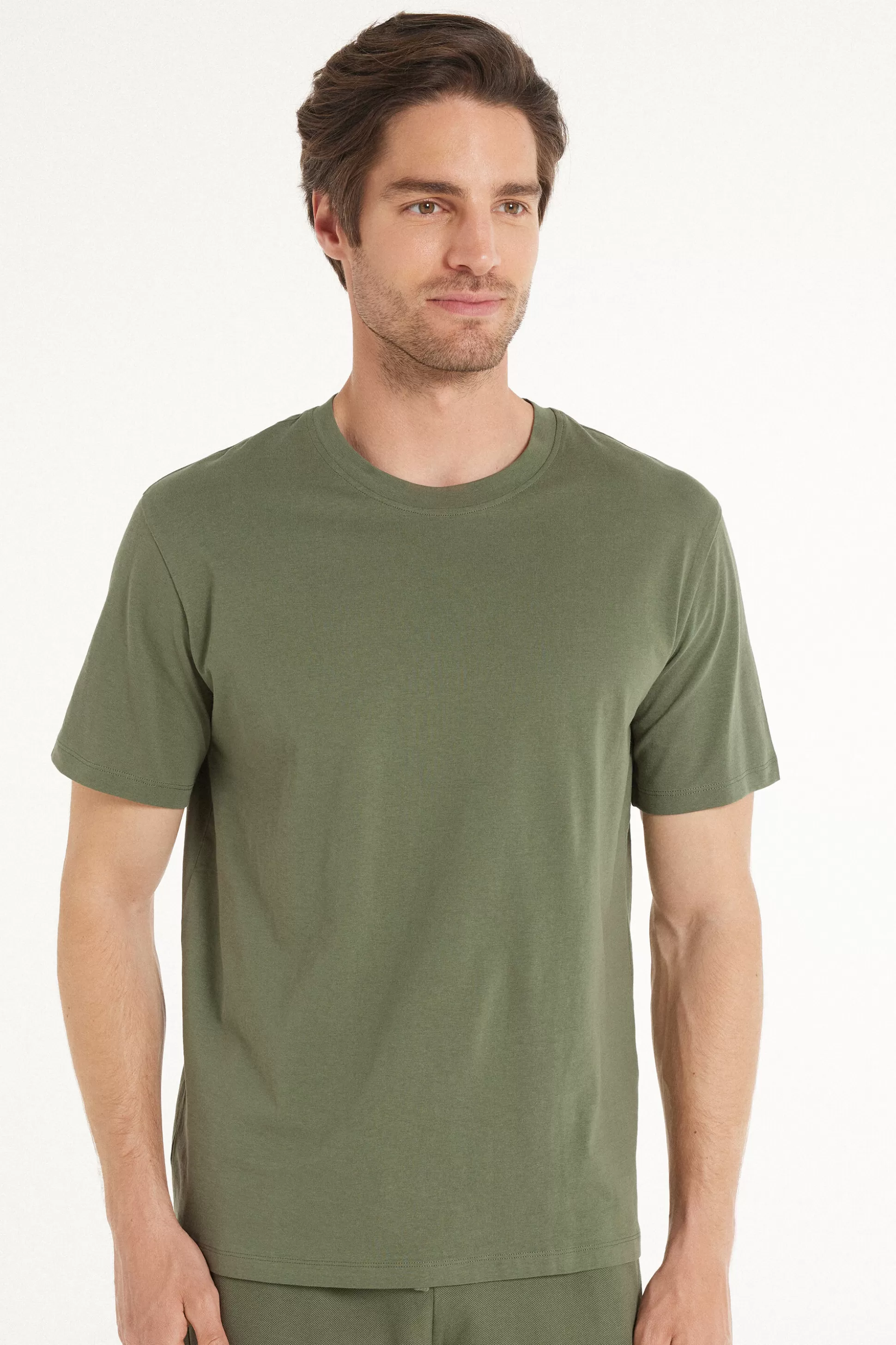 Tezenis Basic Loose Fitting Cotton T-shirt - T-Shirts - Men | green Discount