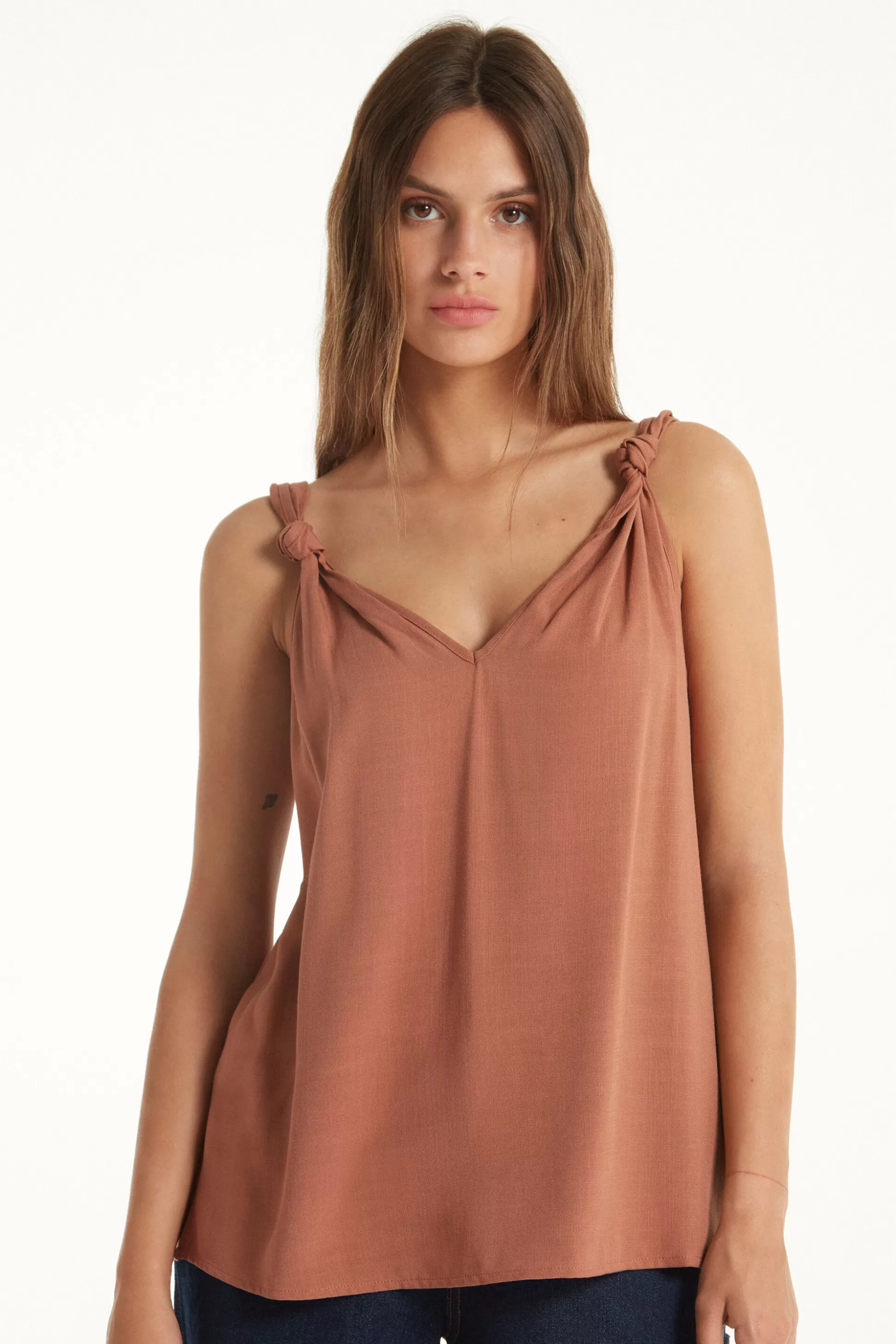 Tezenis Brushed Fabric Knotted Tank Top - Tank Tops - Women | brown Online