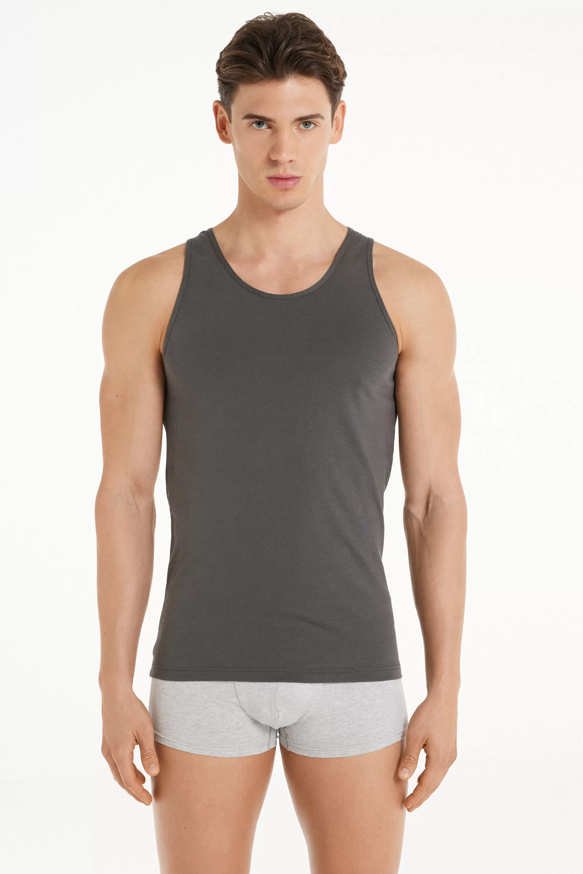 Tezenis Cotton Jersey Undershirt - Tank Top Undershirts - Men | dark grey New