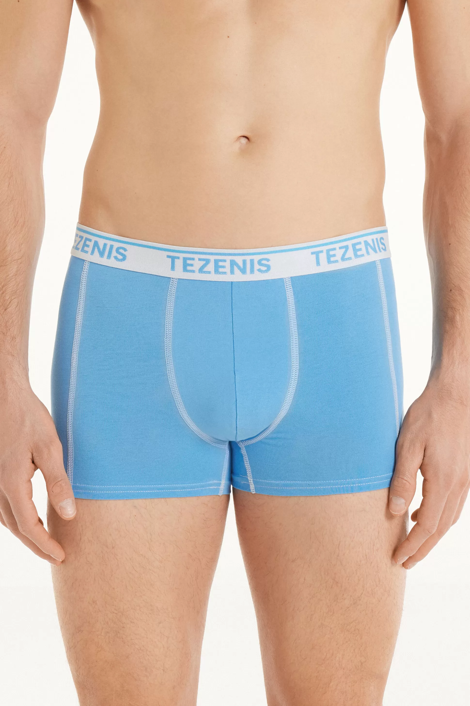 Tezenis Cotton Logo Boxers With Contrasting Trim - Boxers - Men | blue Sale