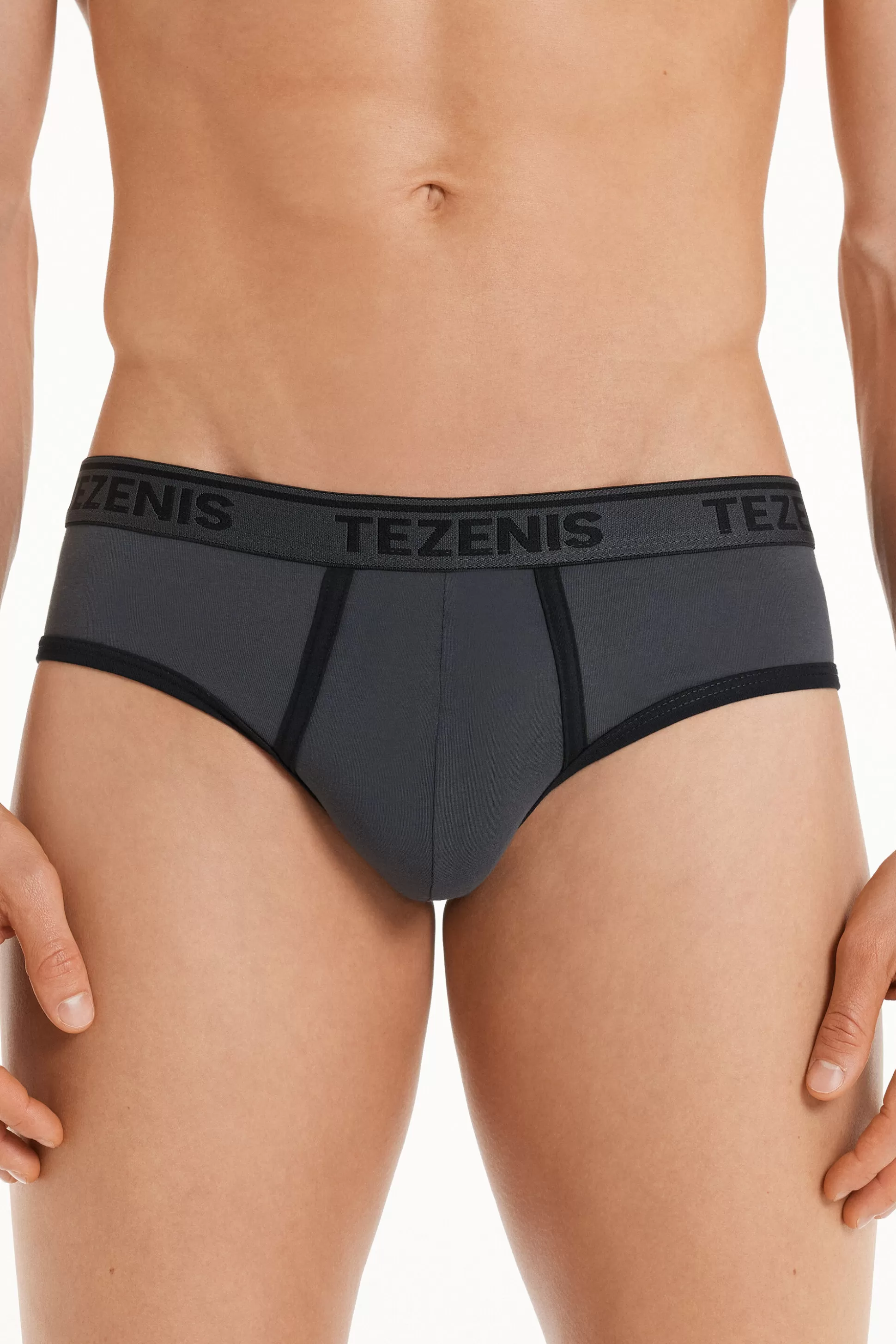 Tezenis Cotton Logo Briefs With Contrasting Edging - Briefs - Men | dark grey Store