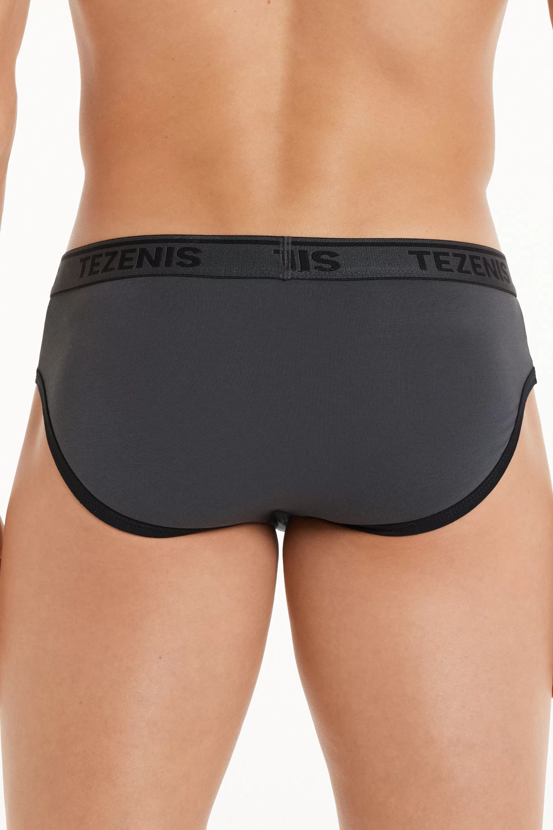 Tezenis Cotton Logo Briefs With Contrasting Edging - Briefs - Men | dark grey Store