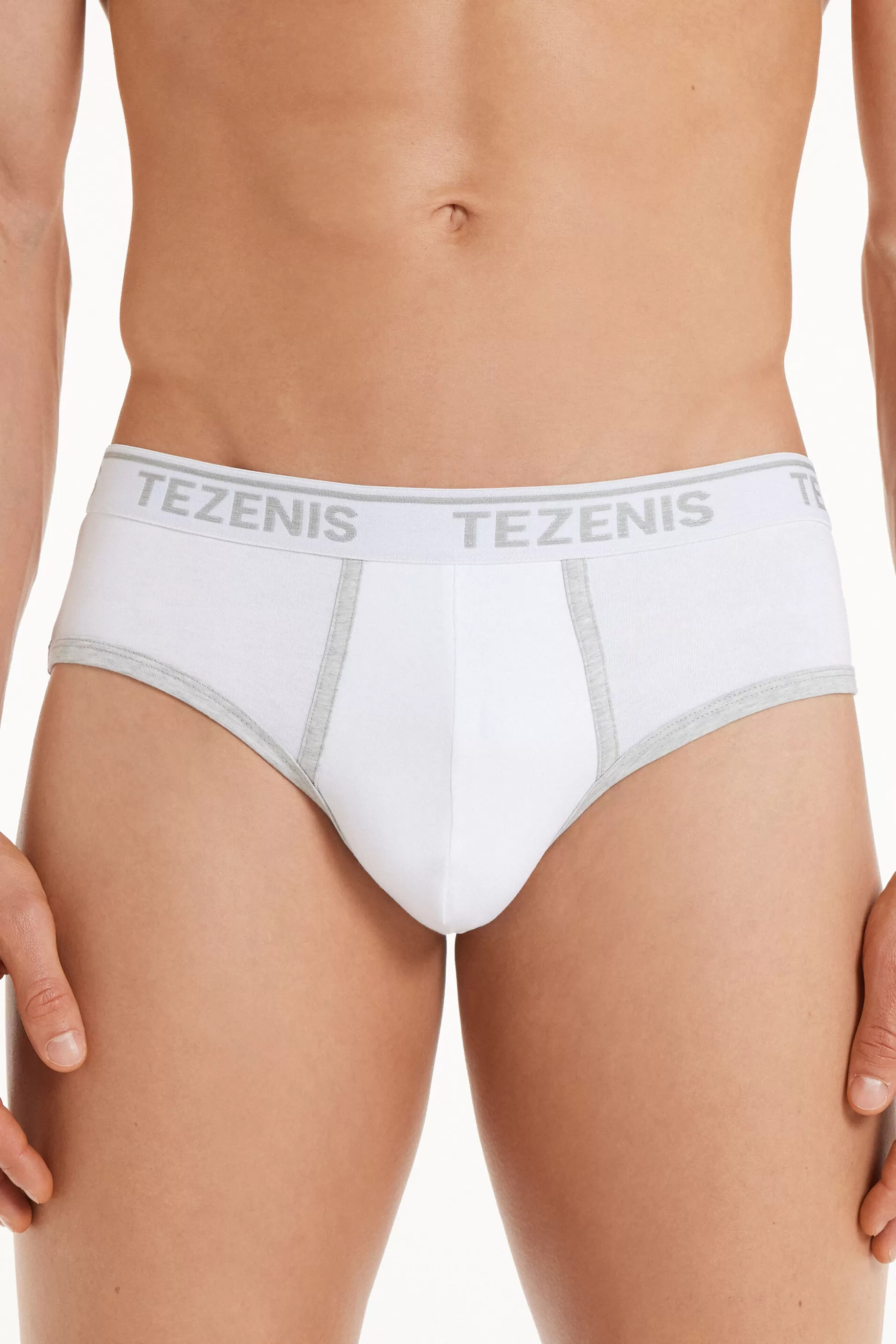 Tezenis Cotton Logo Briefs With Contrasting Edging - Briefs - Men | white Store