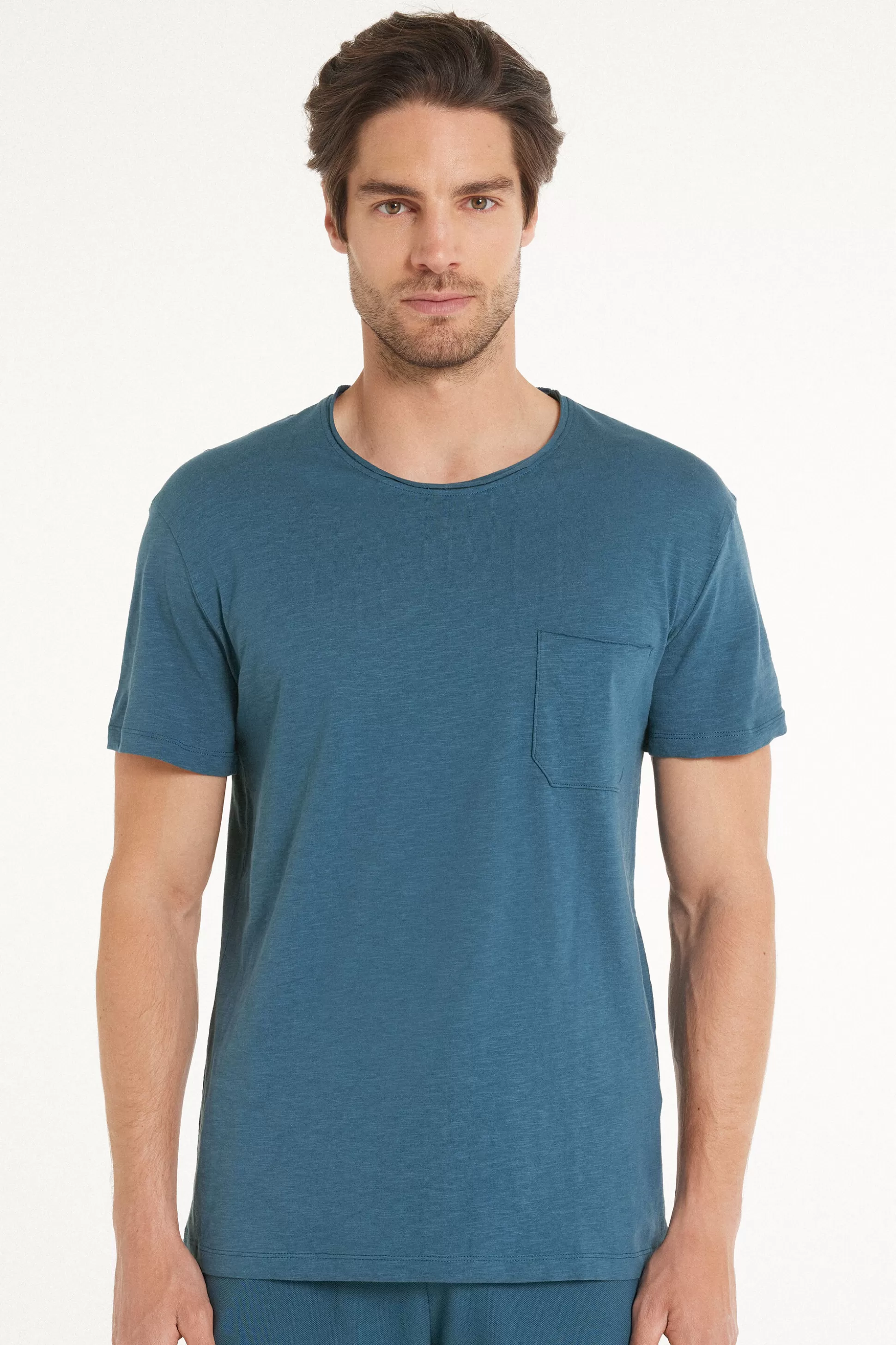 Tezenis Cotton T-Shirt With Breast Pocket - T-Shirts - Men | blue Cheap