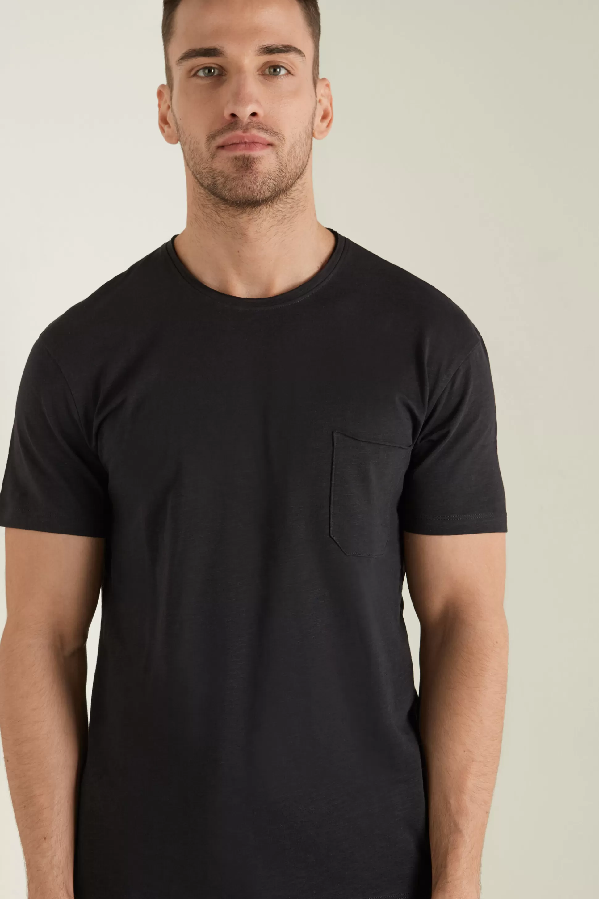 Tezenis Cotton T-Shirt With Breast Pocket - T-Shirts - Men | black New