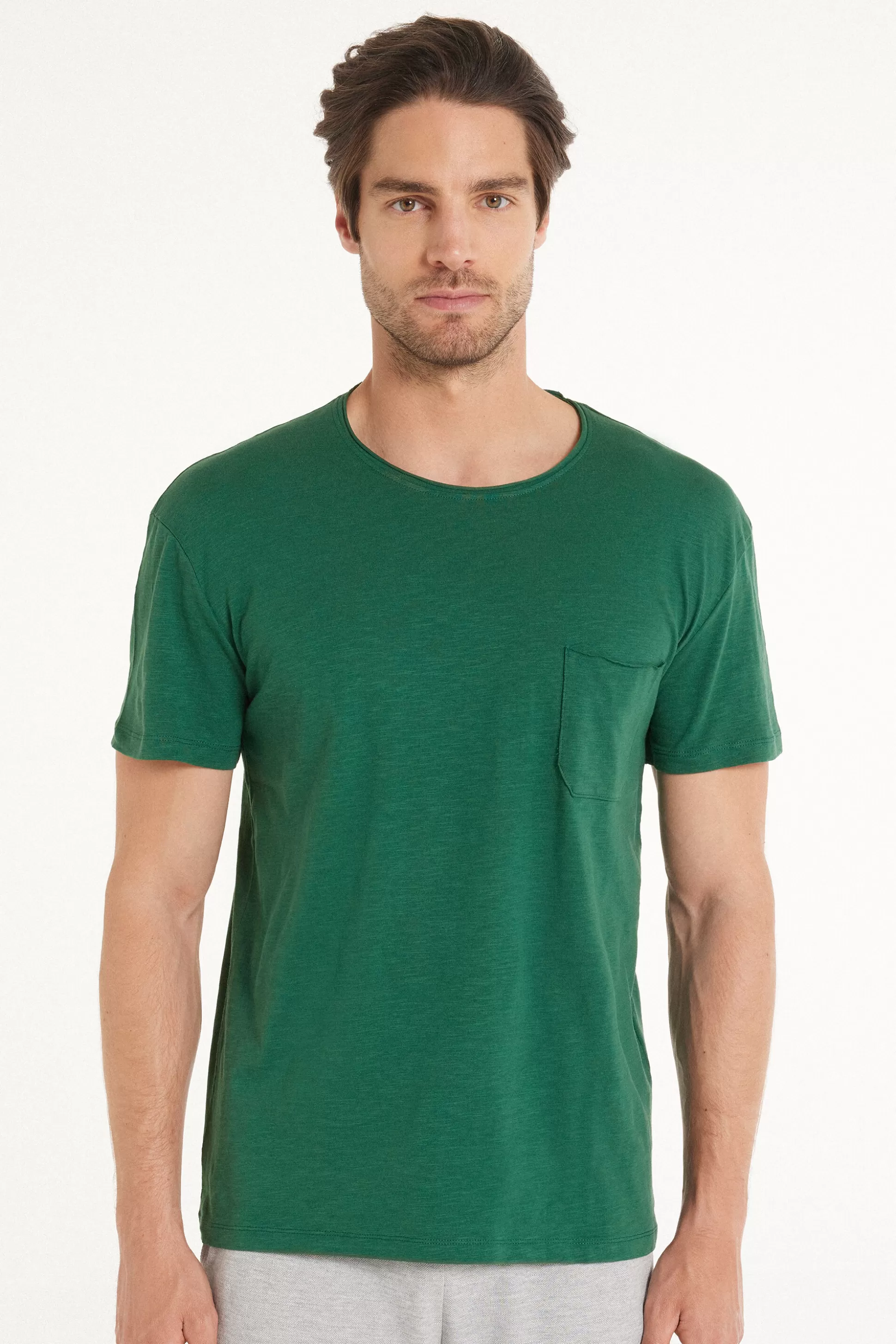 Tezenis Cotton T-Shirt With Breast Pocket - T-Shirts - Men | green Best Sale