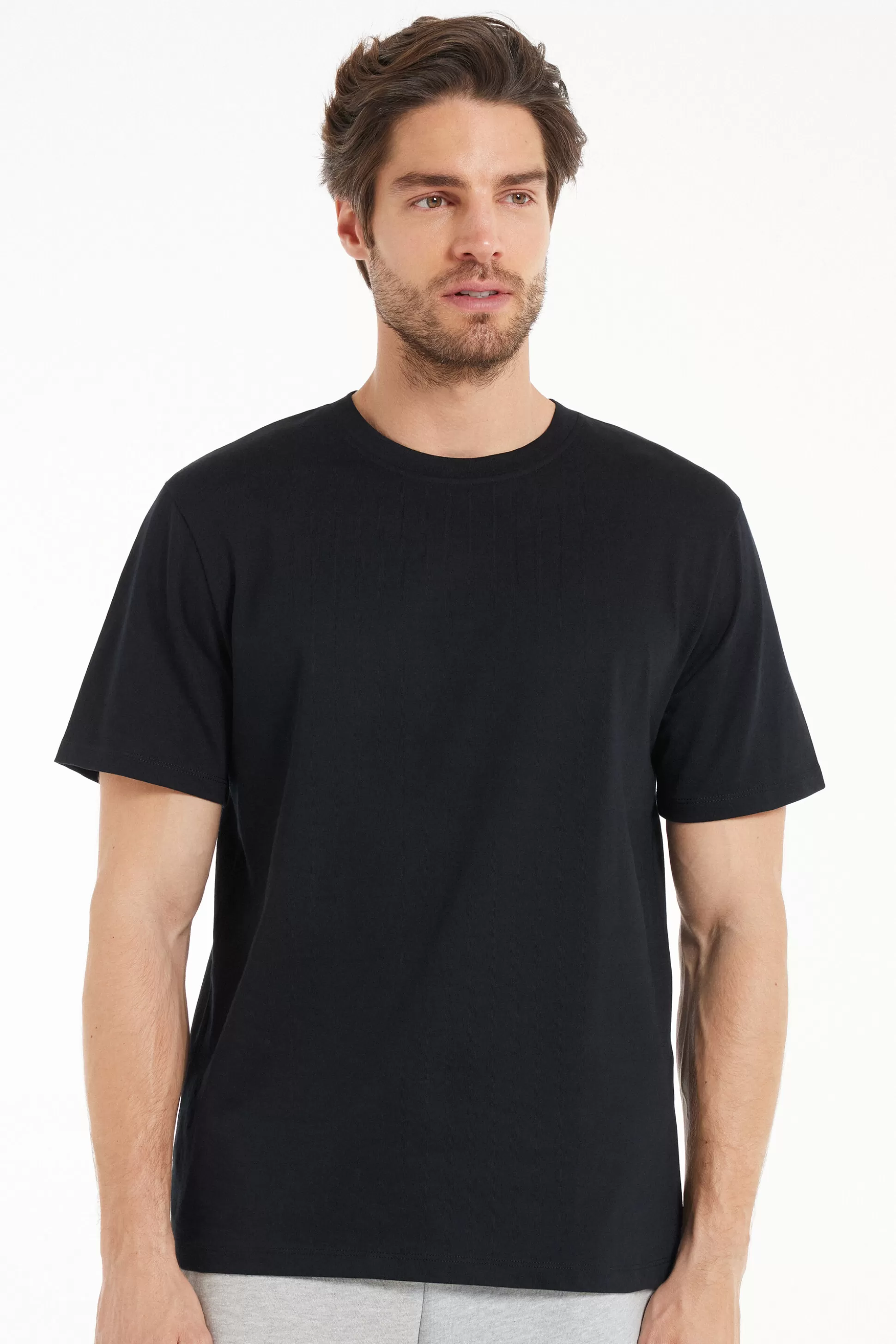 Tezenis Crew-Neck 100$ Cotton T-Shirt - T-Shirts - Men | black Sale