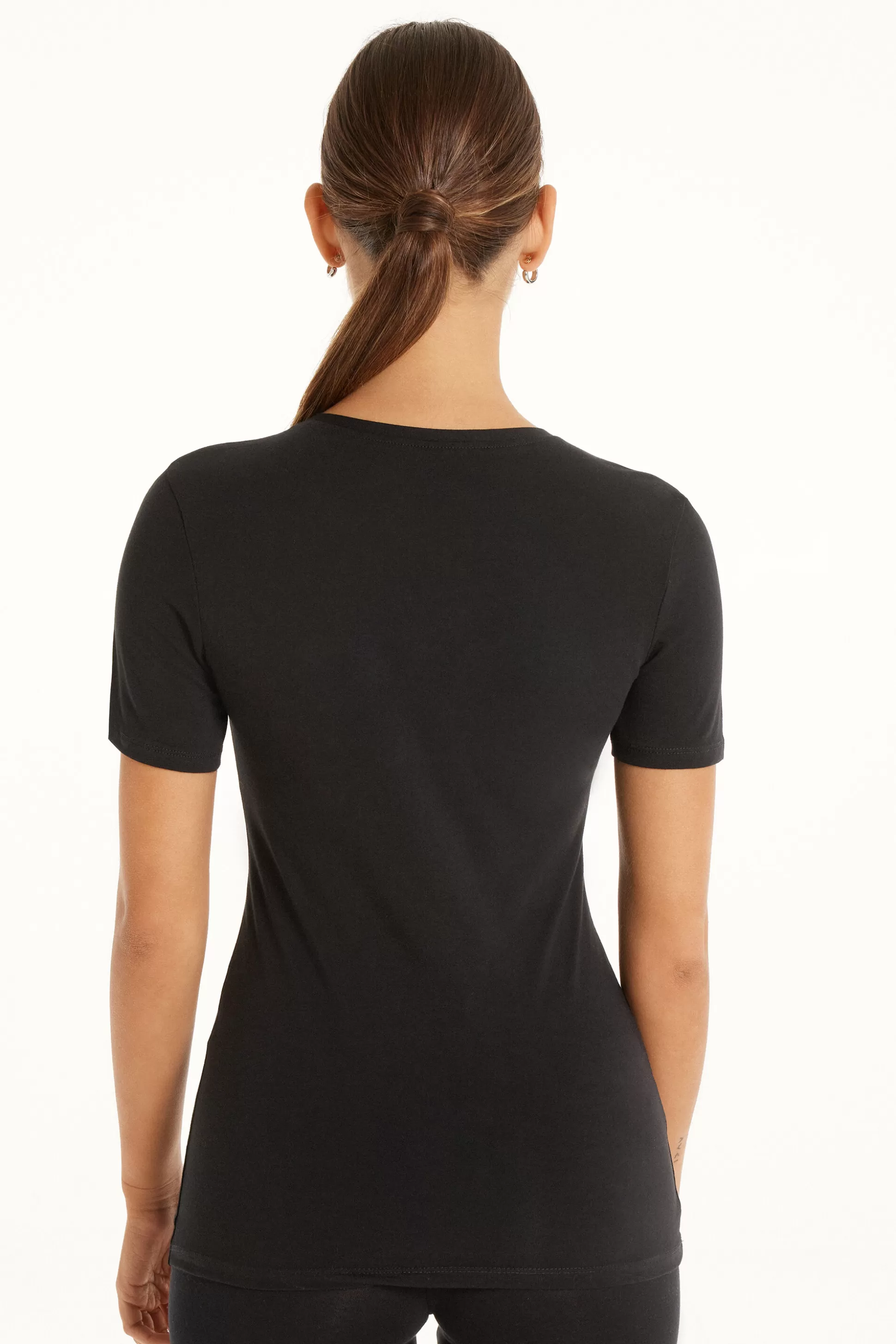 Tezenis Crew-Neck Stretch-Cotton T-Shirt - Short-Sleeved Tops - Women | black Cheap