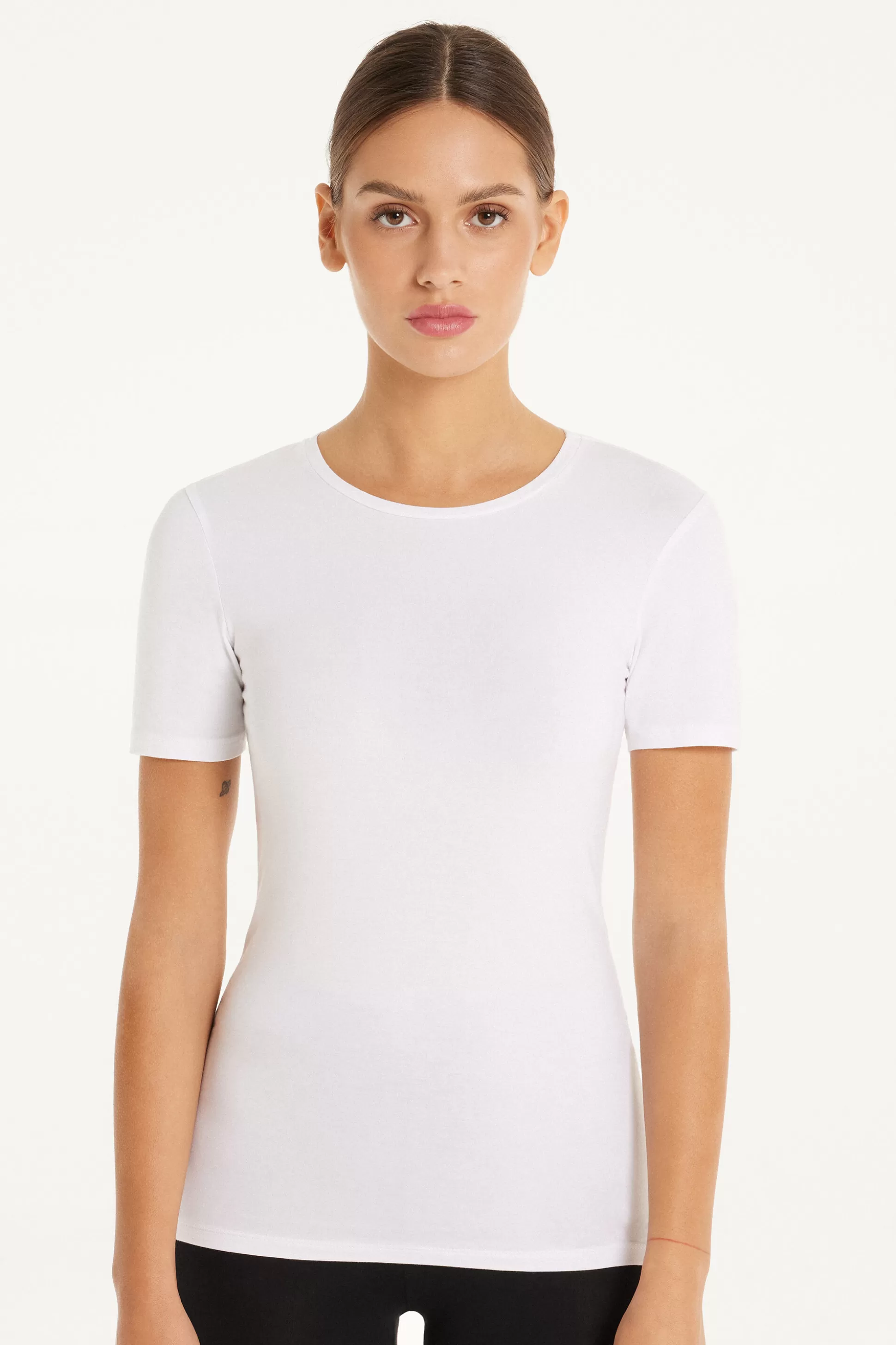 Tezenis Crew-Neck Stretch-Cotton T-Shirt - Short-Sleeved Tops - Women | white Discount