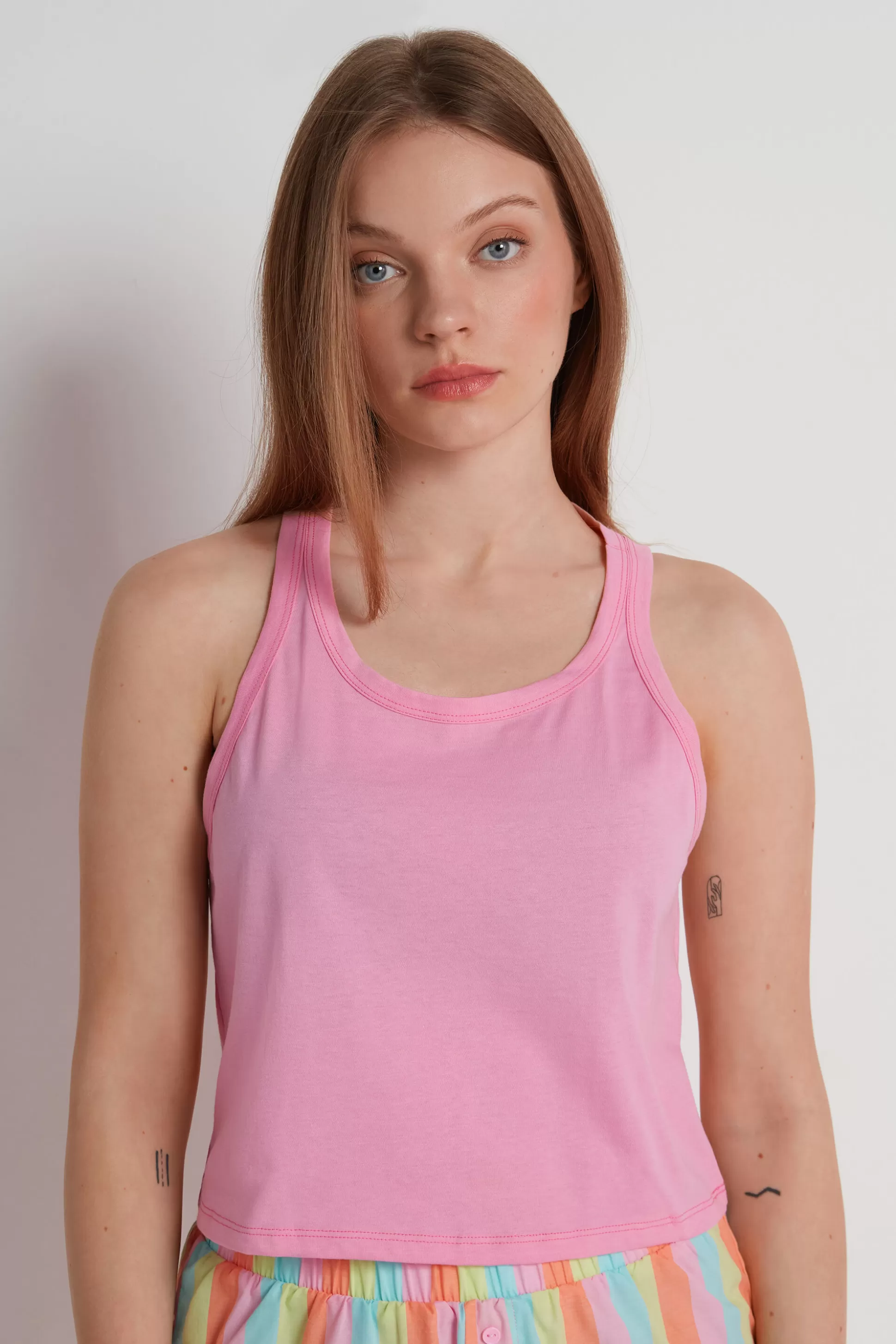 Tezenis Cropped Cotton Halter Tank Top - Pajama Sets - Women | pale pink Flash Sale