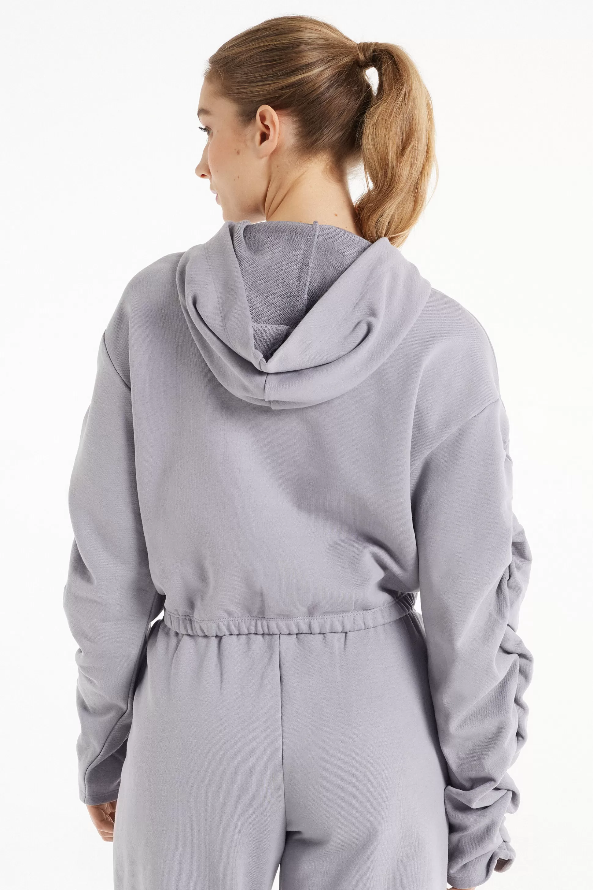 Tezenis Cropped Hoodie Sweatshirt With Ruched Sleeves - Sweatshirts - Women | grey Shop