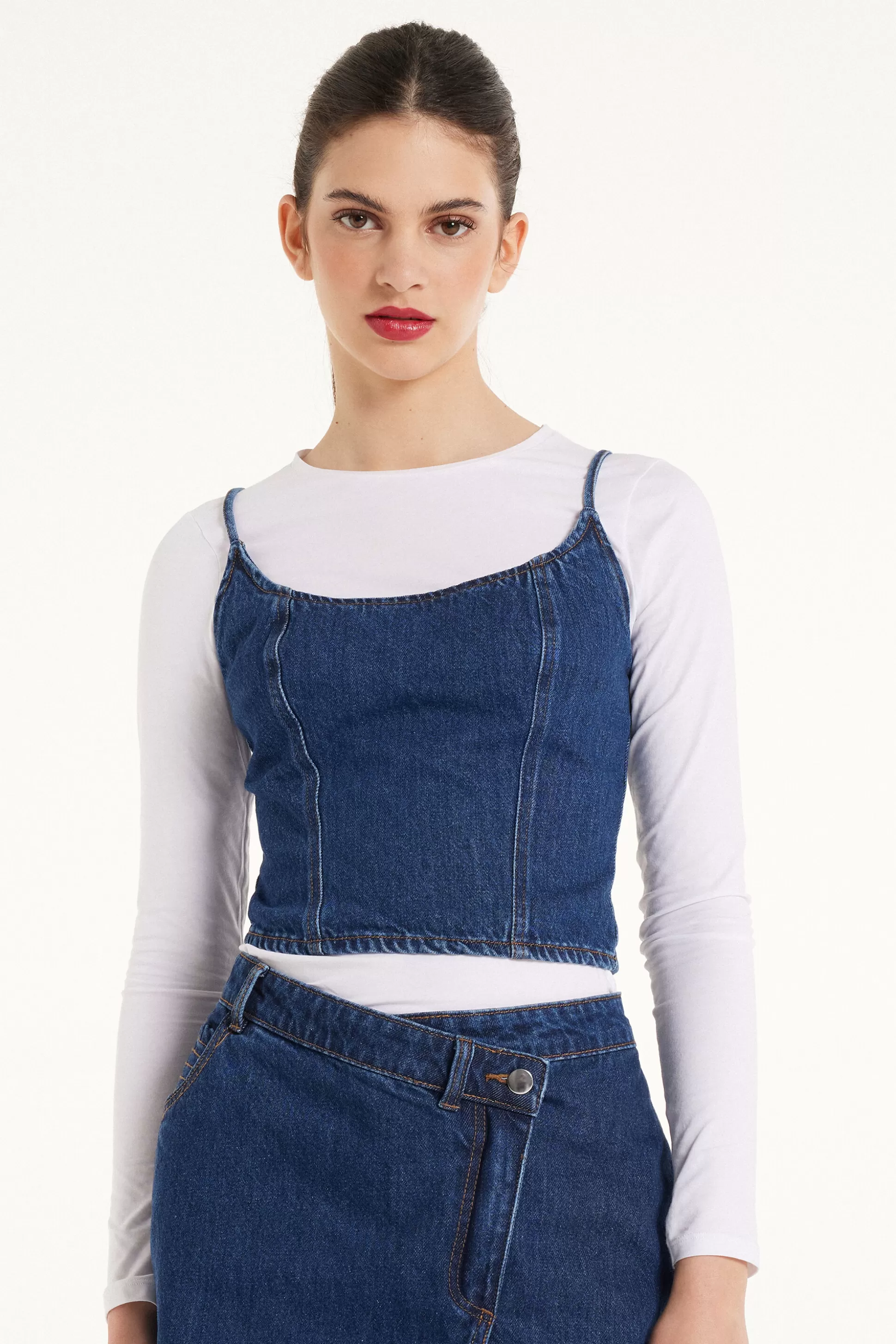 Tezenis Denim Spaghetti Strap Tank Top - Tank Tops - Women | blue Outlet