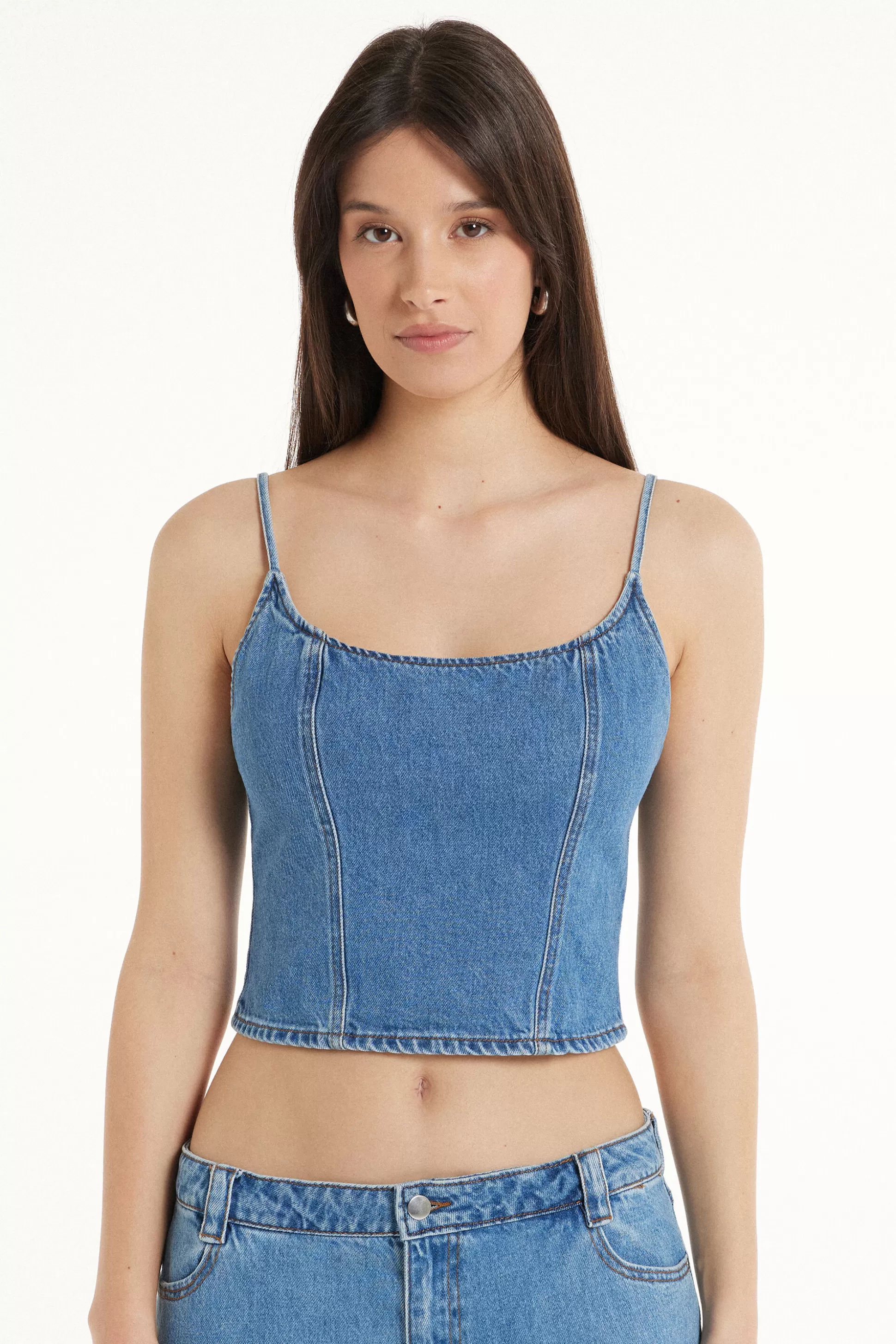 Tezenis Denim Spaghetti Strap Tank Top - Tank Tops - Women | blue New