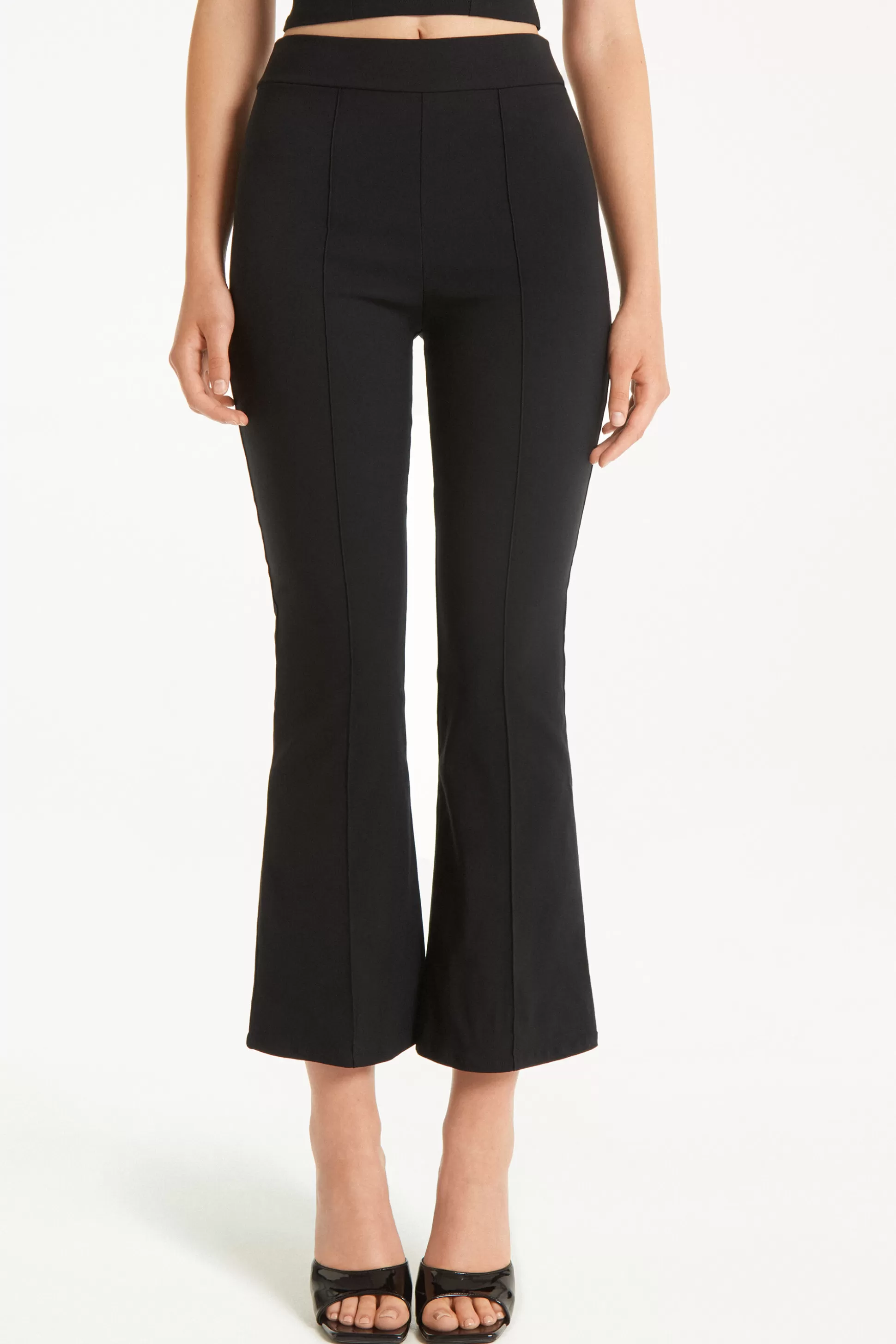 Tezenis Flare-Cut Stretch Fabric Capri Pants - Pants - Women | black Shop