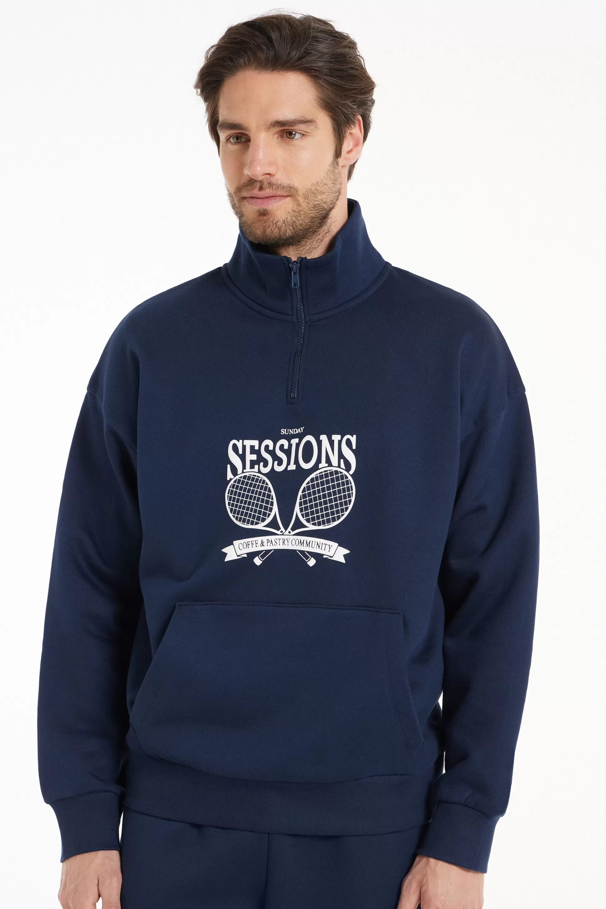 Tezenis Heavy Long-Sleeved Printed Zip-Up Sweatshirt - Sweatshirts - Men | blue Hot