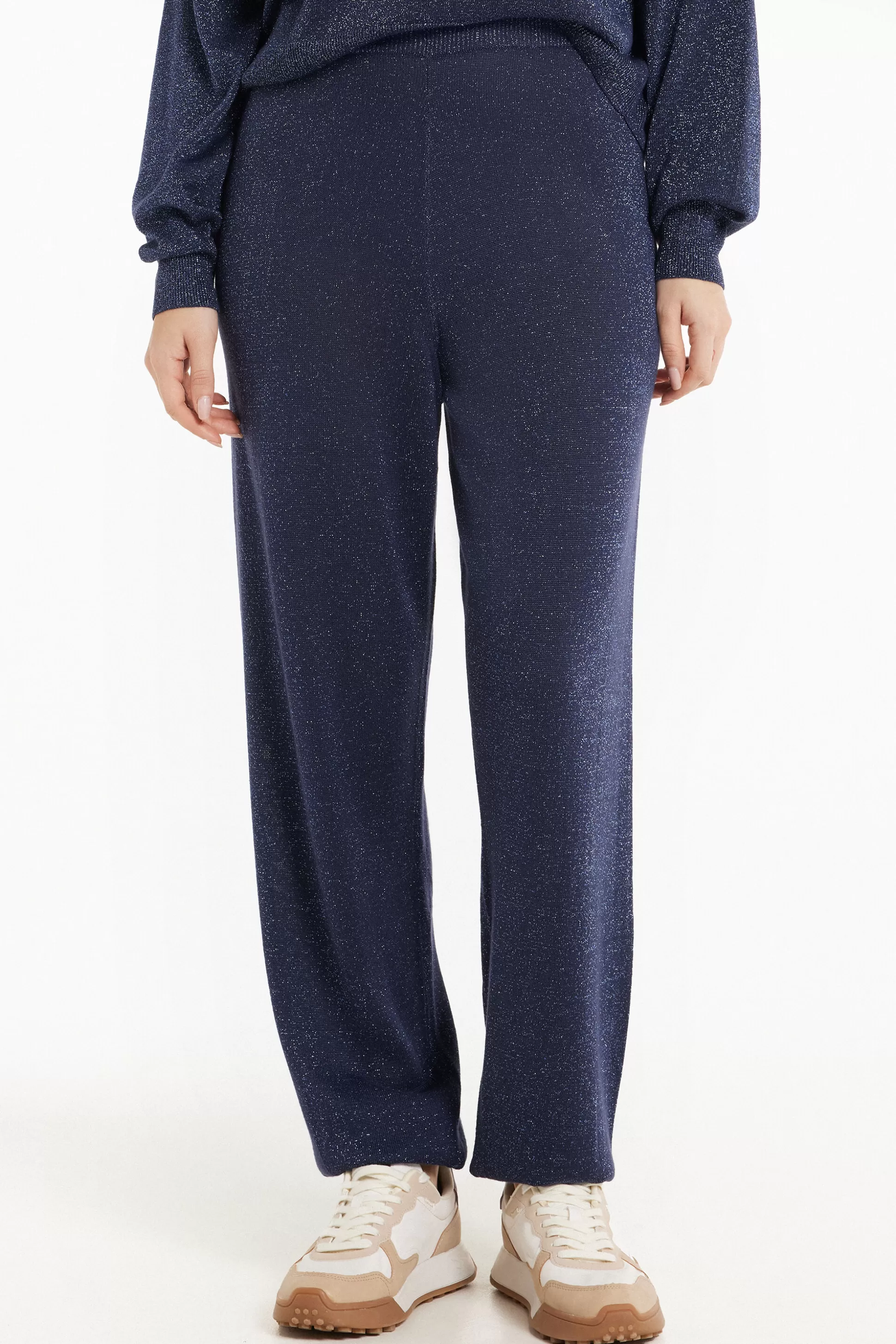 Tezenis High Waist Coated Fabric Cuffed Joggers - Tracksuits - Women | blue New