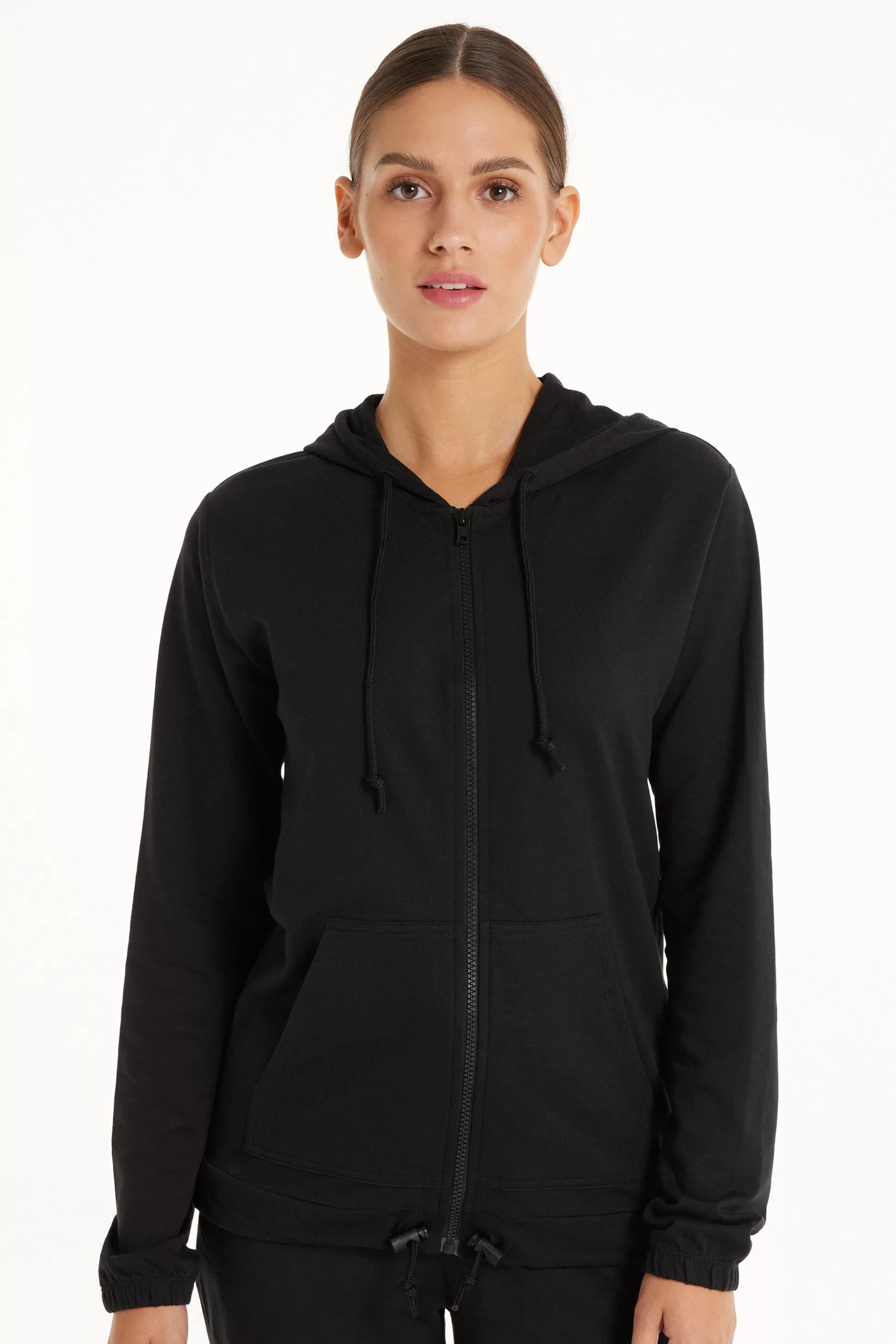 Tezenis Hoodie Sweatshirt With Zipper And Drawstring - Tracksuits - Women | black New