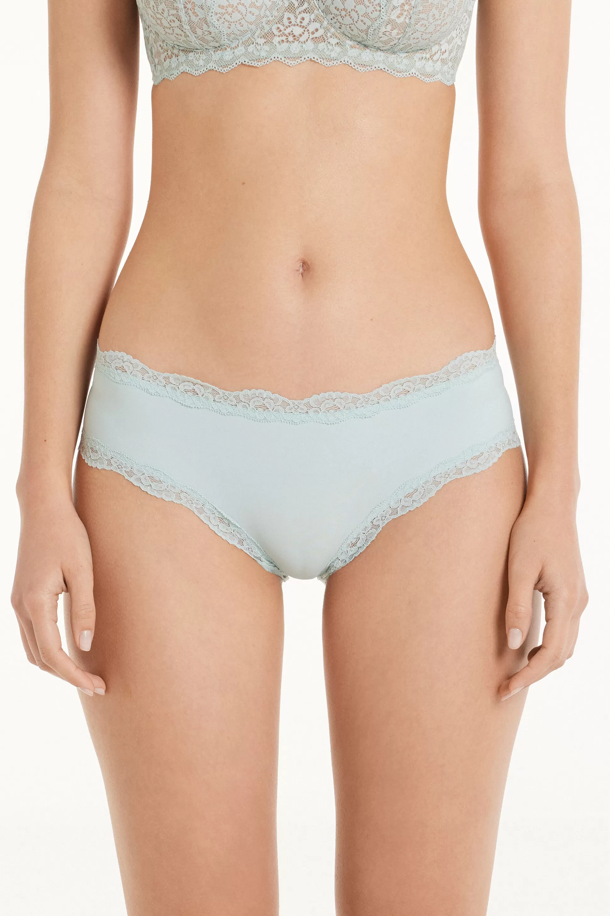 Tezenis Lace And Microfiber Cheeky Hipster - French Cut - Women | green Best