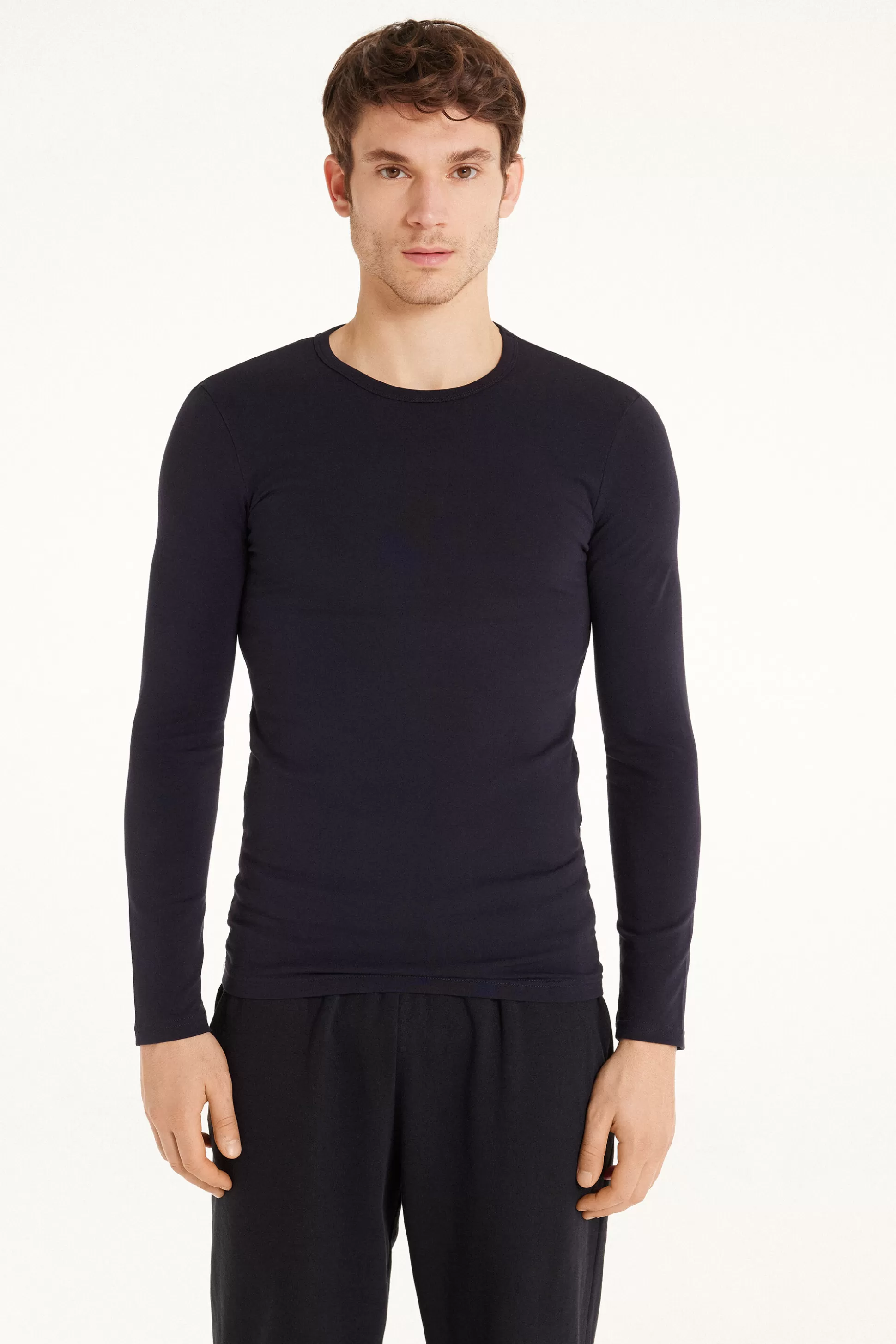 Tezenis Long-Sleeve Round-Neck Thermal Cotton Top - Long-Sleeved Tops - Men | blue Fashion