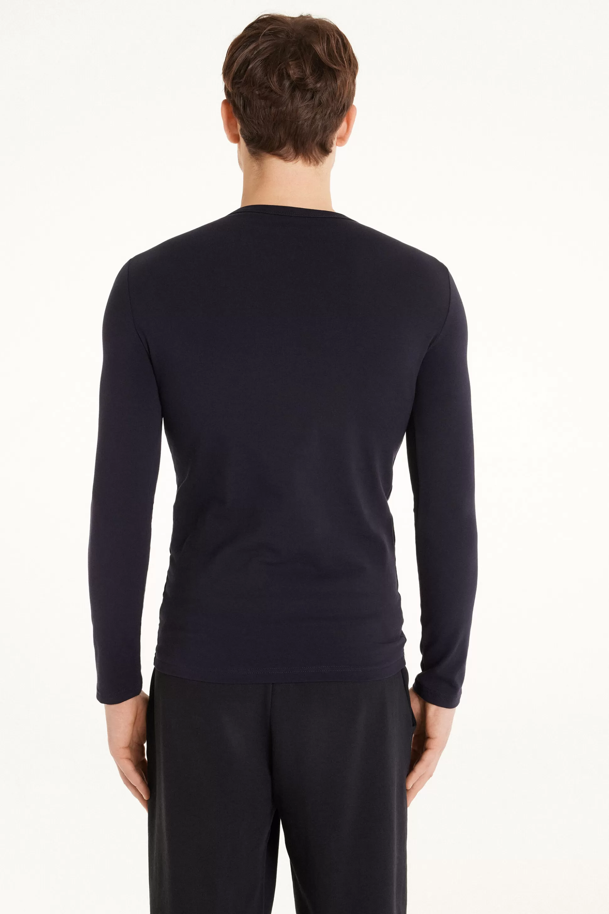 Tezenis Long-Sleeve Round-Neck Thermal Cotton Top - Long-Sleeved Tops - Men | blue Fashion