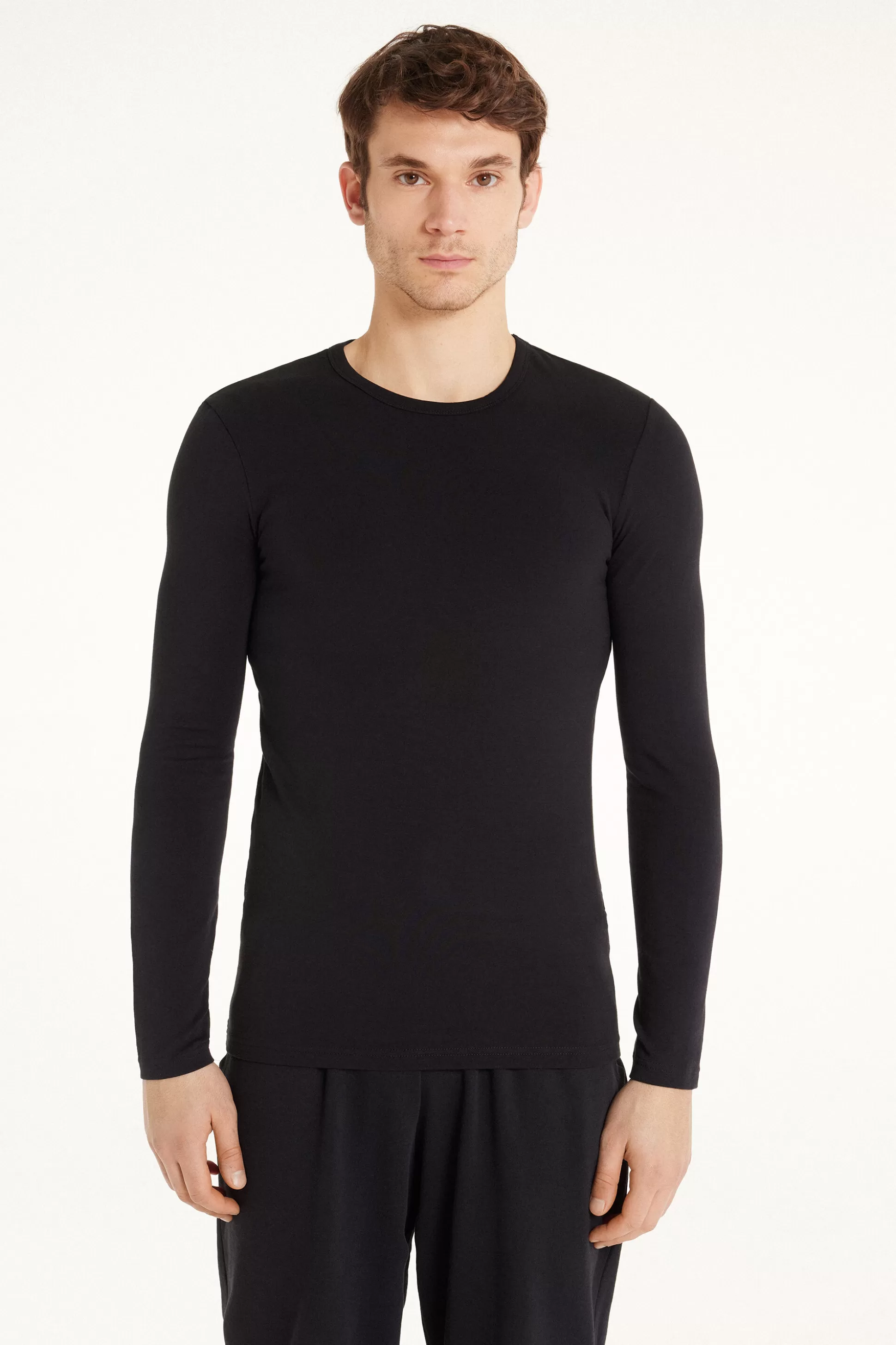 Tezenis Long-Sleeve Round-Neck Thermal Cotton Top - Long-Sleeved Tops - Men | black Sale