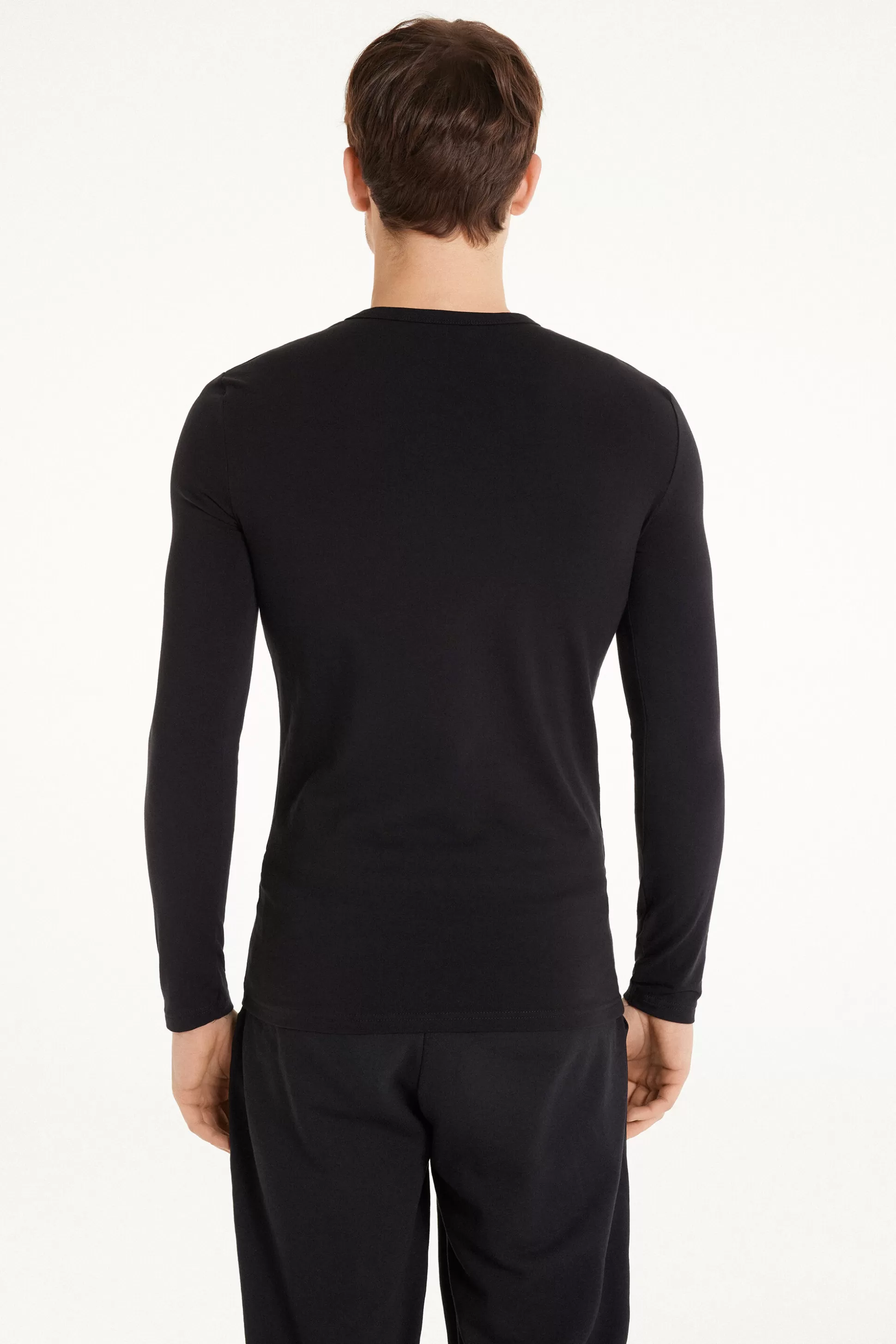 Tezenis Long-Sleeve Round-Neck Thermal Cotton Top - Long-Sleeved Tops - Men | black Sale