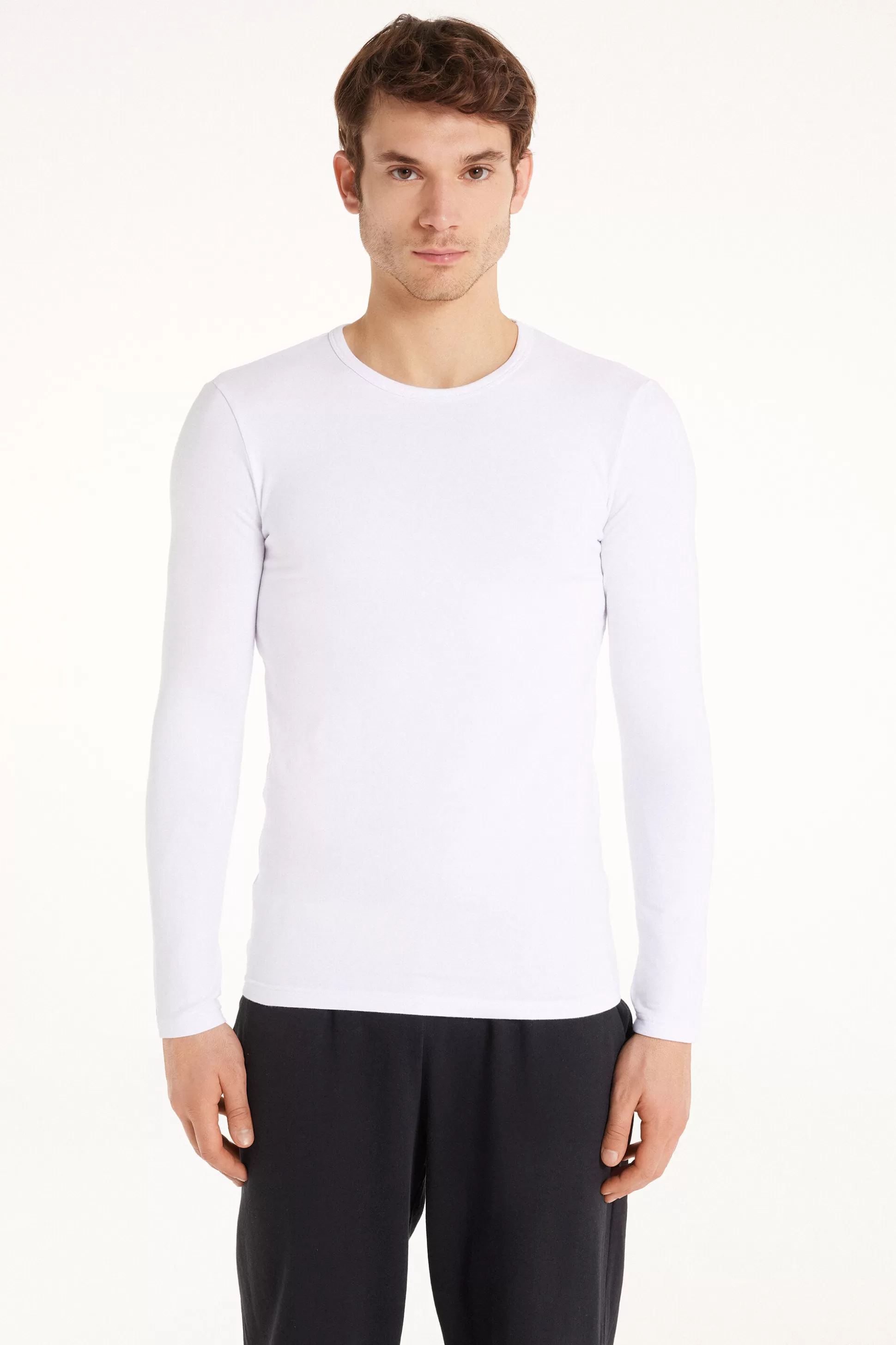 Tezenis Long-Sleeve Round-Neck Thermal Cotton Top - Long-Sleeved Tops - Men | white Cheap