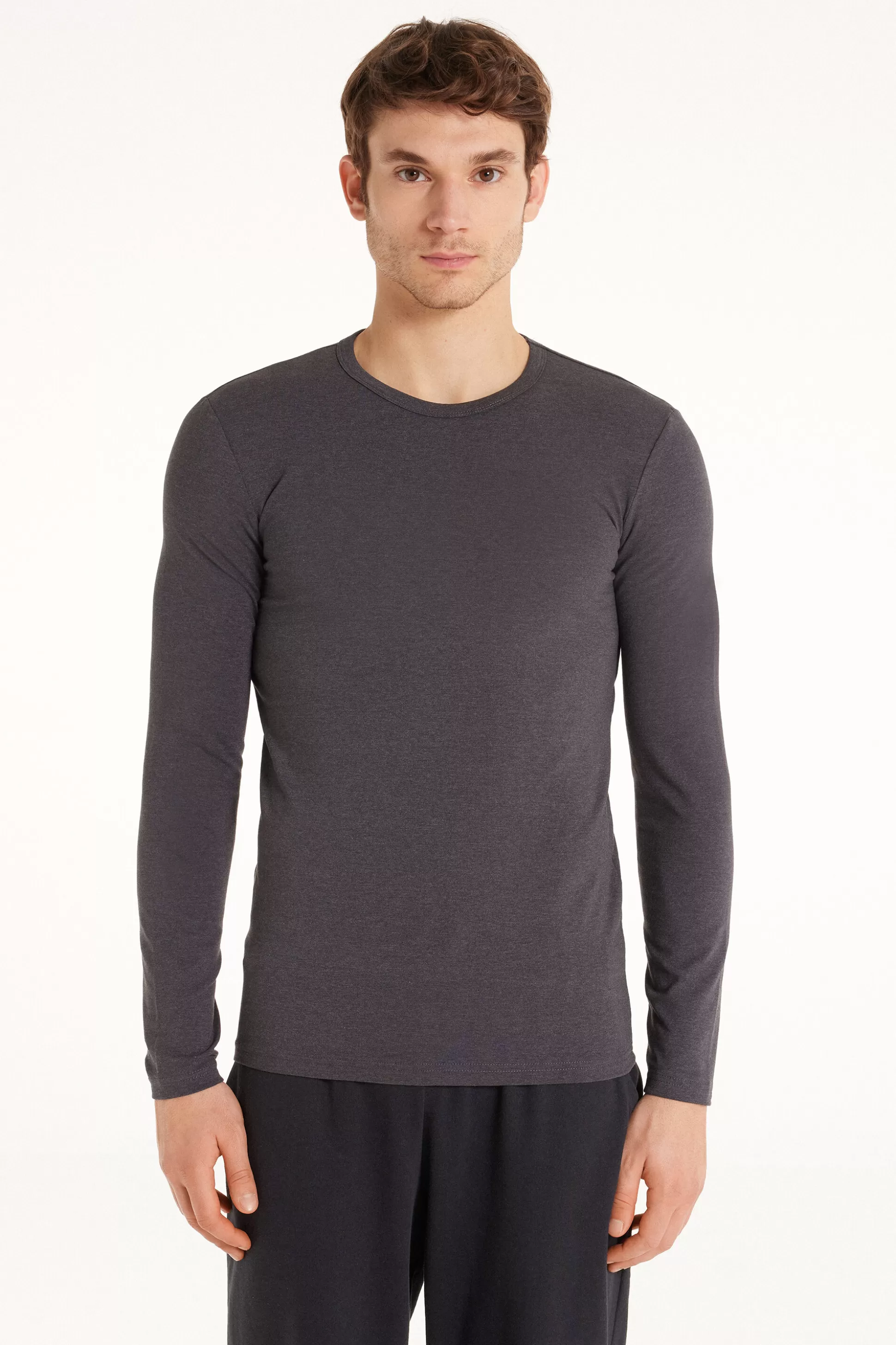 Tezenis Long-Sleeve Round-Neck Thermal Cotton Top - Long-Sleeved Tops - Men | grey Cheap