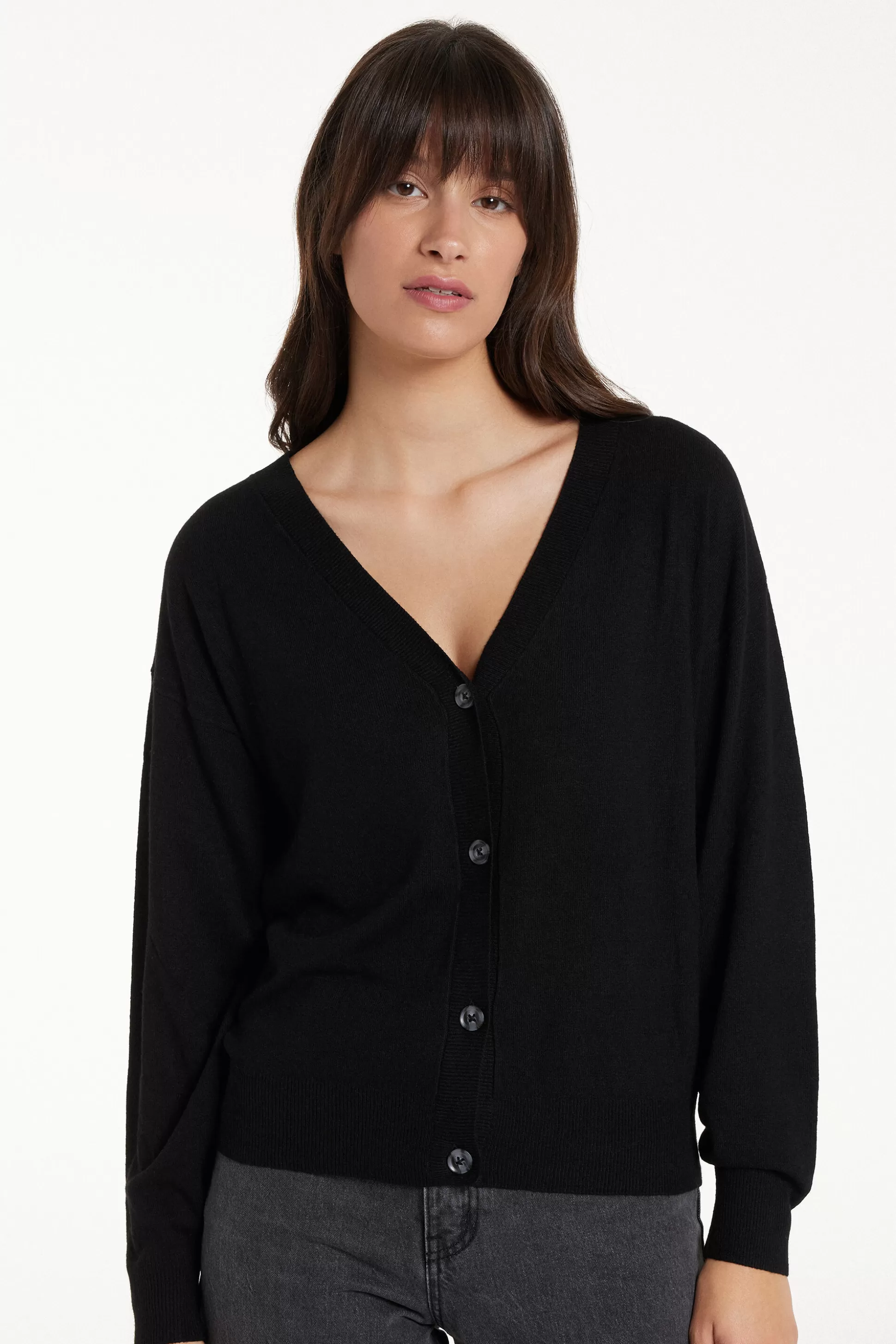 Tezenis Long-Sleeved Button-Down Wool Cardigan - Cardigans And Sweaters - Women | black Store