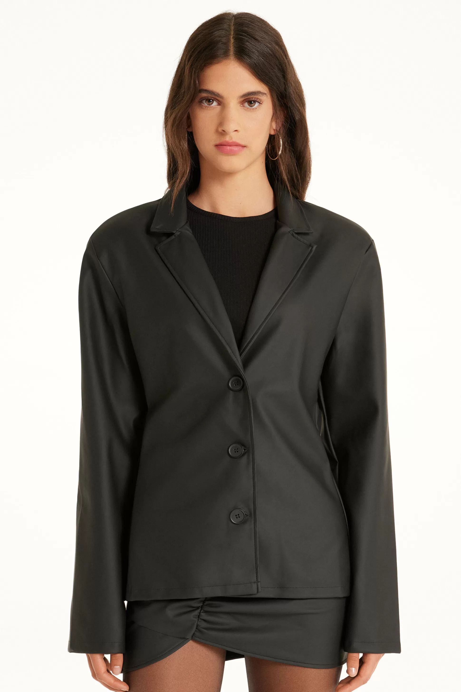 Tezenis Opaque Coated-Effect Blazer Jacket - Jackets And Blazers - Women | black Best