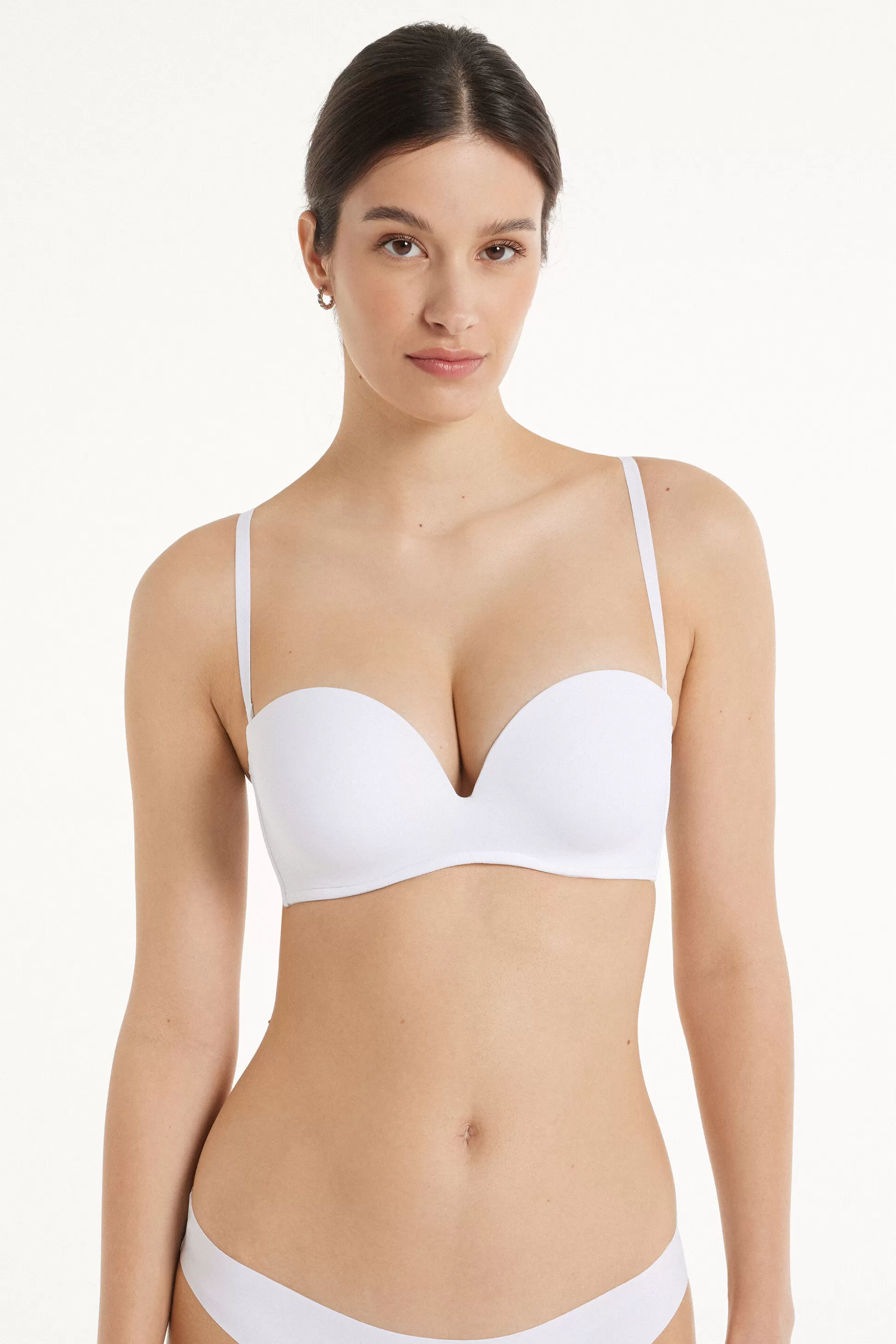 Tezenis Recycled Microfiber Low-Neck Padded Bandeau Bra - Strapless And Bandeau - Women | white Store