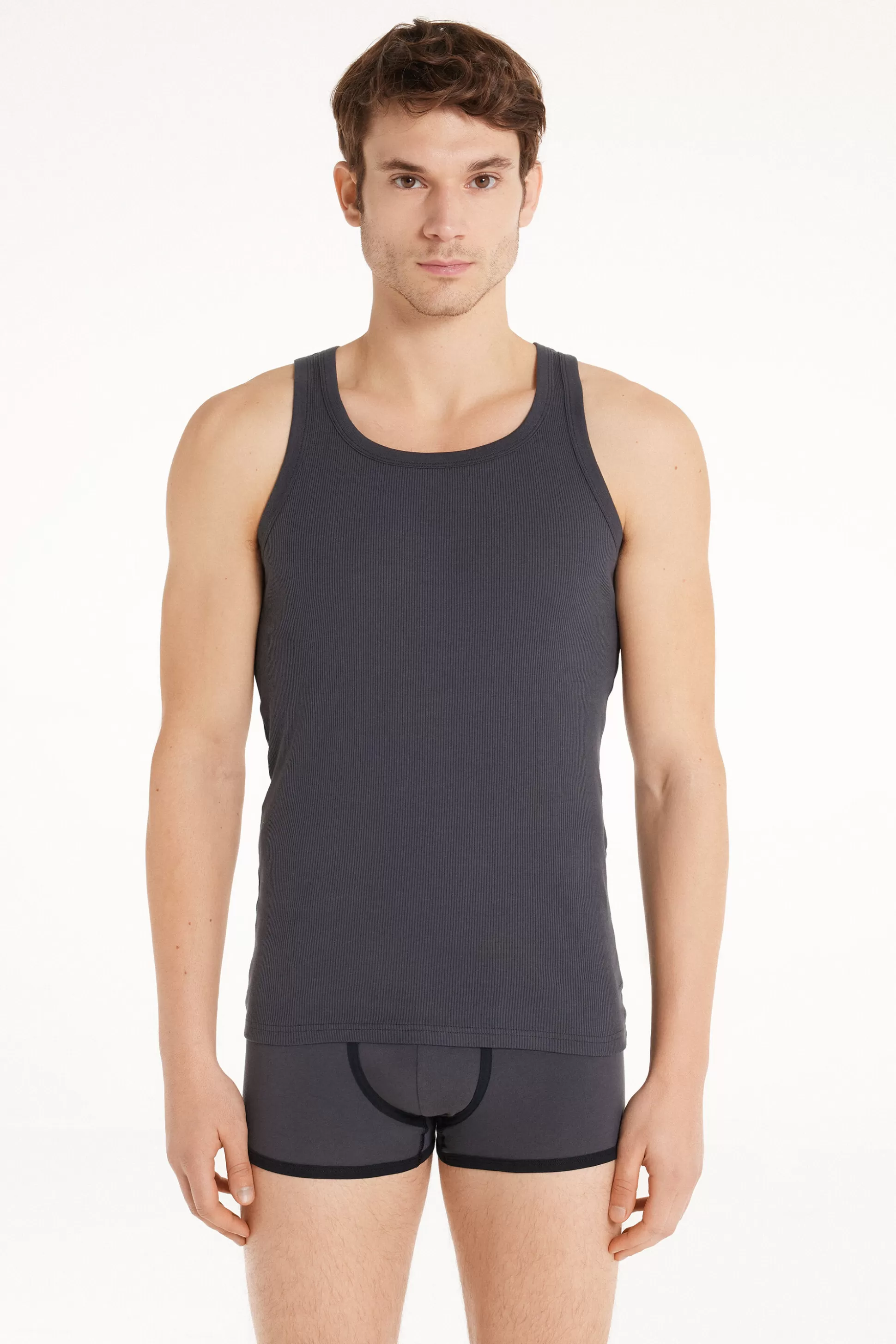 Tezenis Ribbed Cotton Undershirt - Tank Top Undershirts - Men | dark grey Store