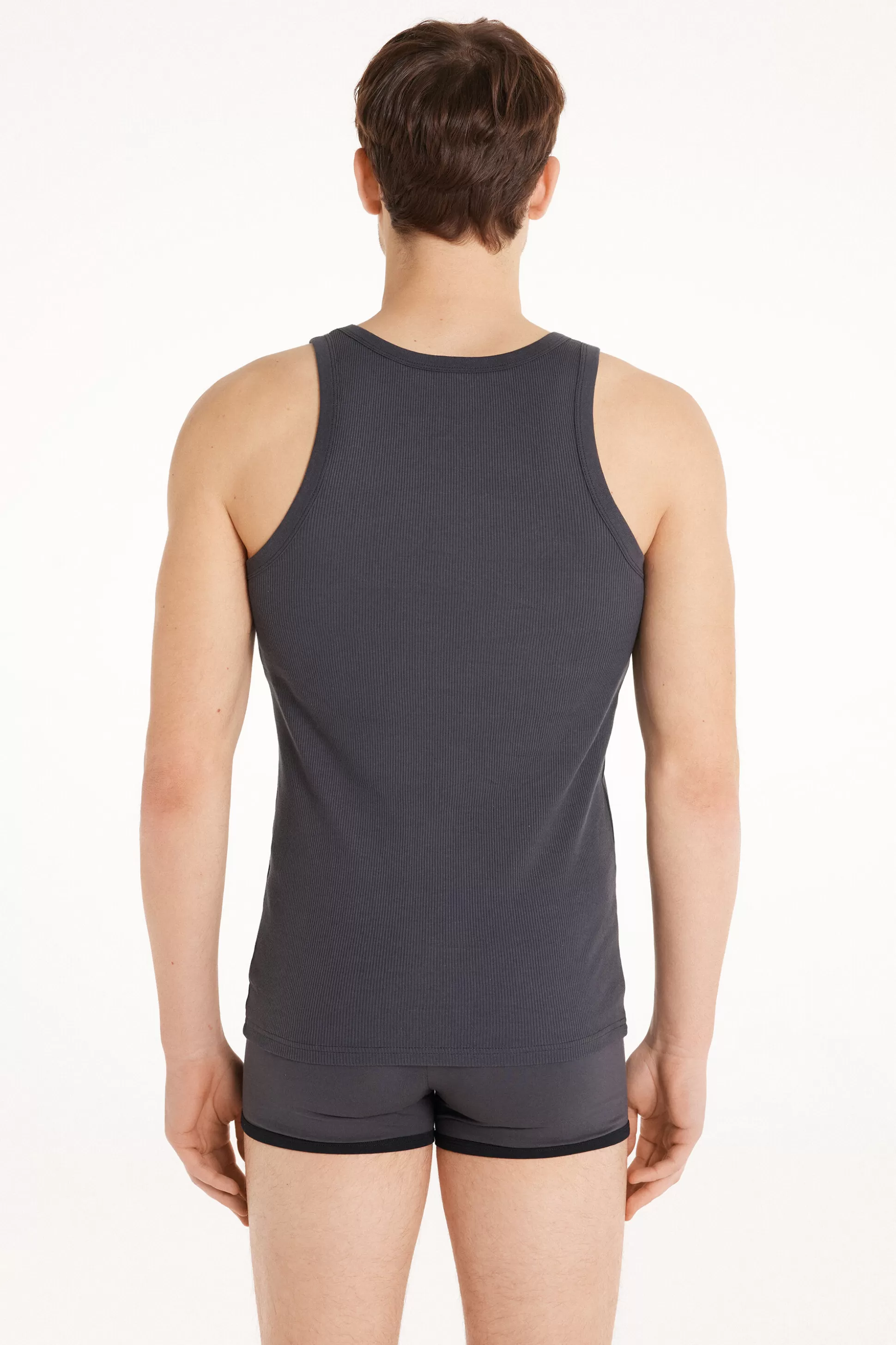 Tezenis Ribbed Cotton Undershirt - Tank Top Undershirts - Men | dark grey Store