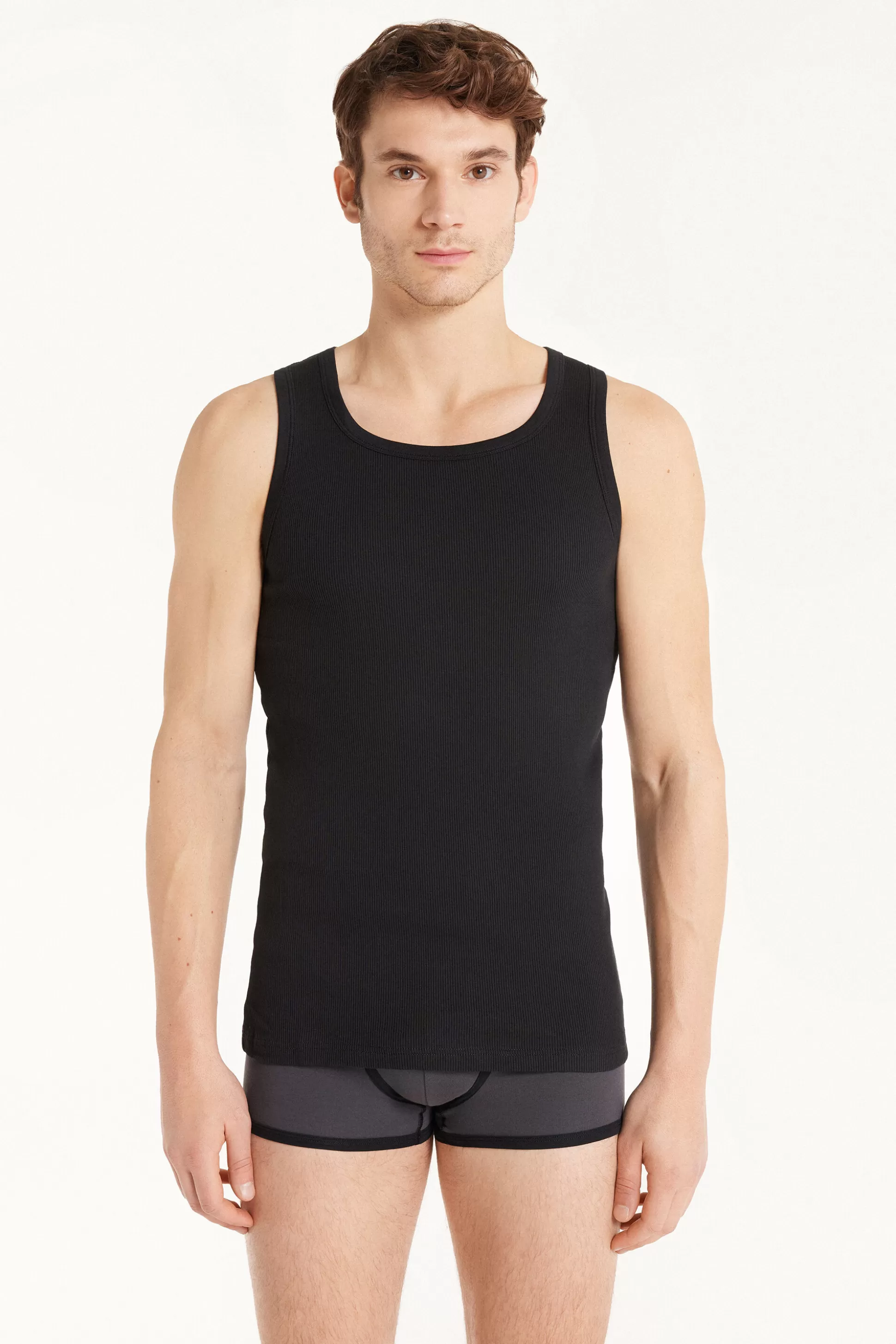 Tezenis Ribbed Cotton Undershirt - Tank Top Undershirts - Men | black Store