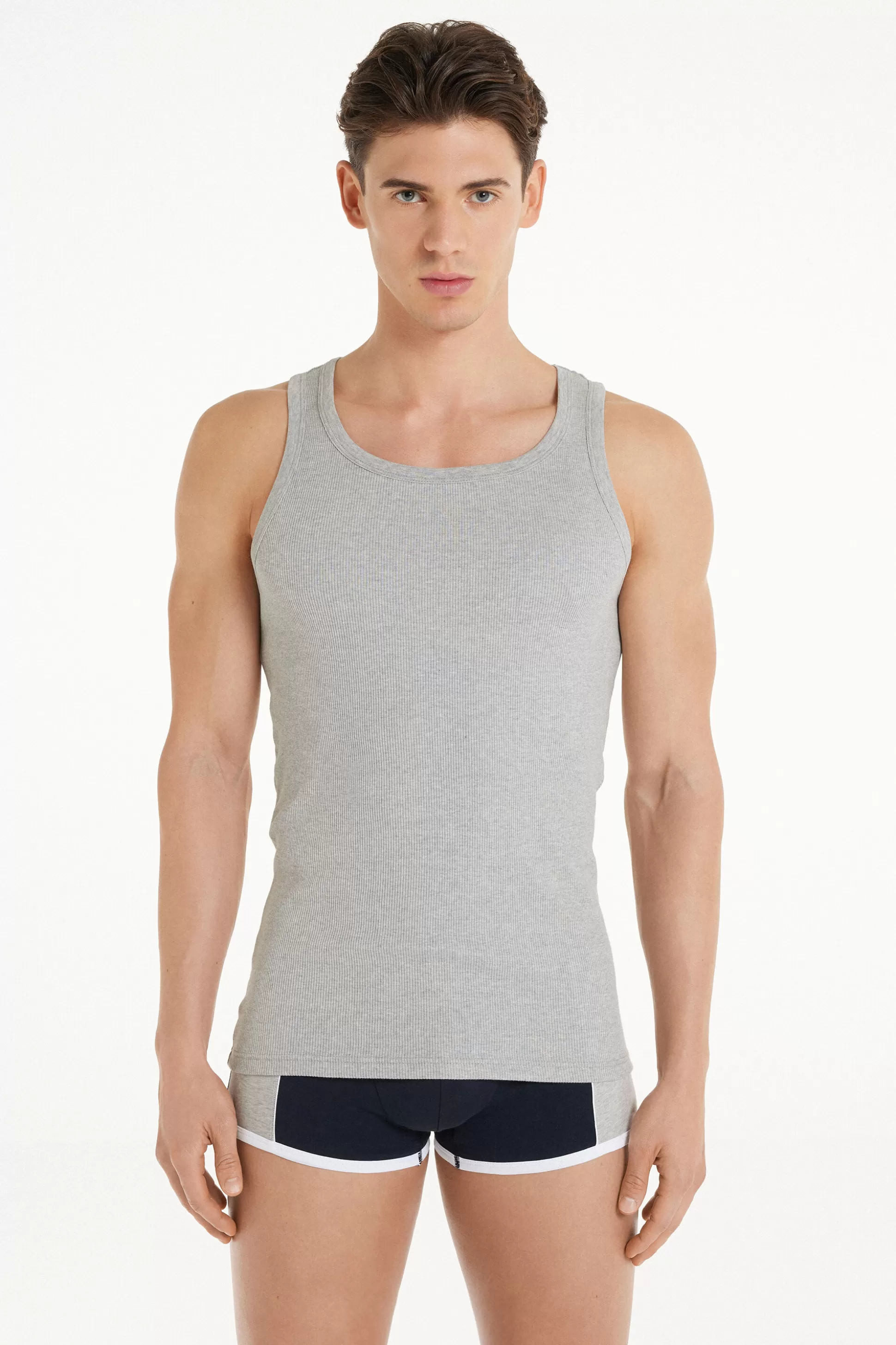 Tezenis Ribbed Cotton Undershirt - Tank Top Undershirts - Men | grey Fashion