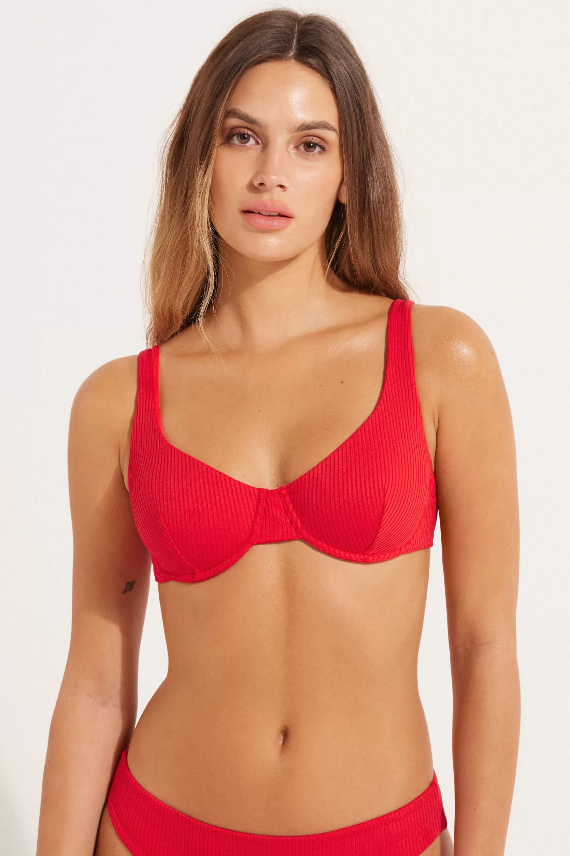 Tezenis Ribbed Recycled Microfiber Balconette Bikini Top - Balconette - Women | red New