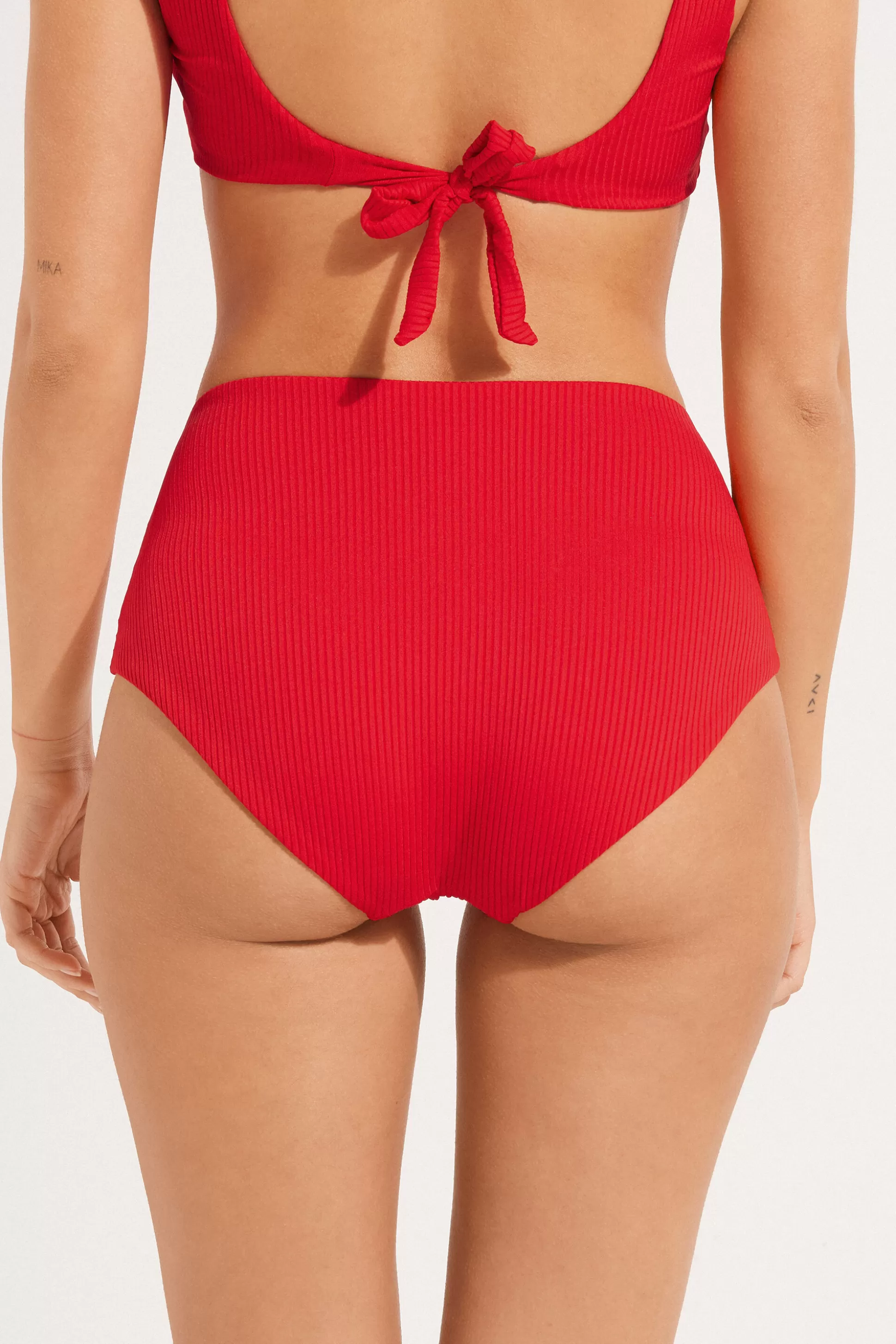Tezenis Ribbed Recycled Microfiber High Waist Bikini Bottoms - Classic - Women | red Hot